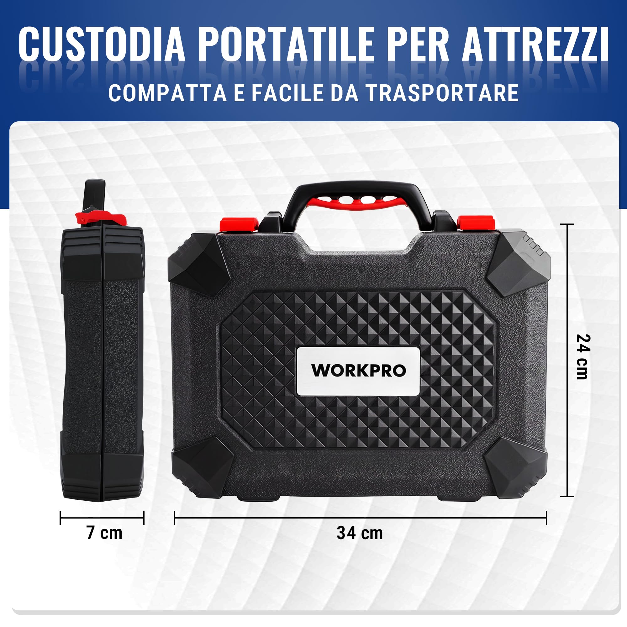 WORKPRO Kit di Attrezzi per la Casa 106 pezzi | Kit di Attrezzi Fai da Te con Custodia di Stoccaggio che Include Cacciaviti, Pinze, Chiavi, Martello, Metro a Nastro, Chiave Esagonale, Coltello
