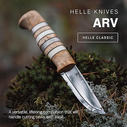 Miniatura 2 de HELLE Cuchillos Arv - Cuchillo de aventura al aire libre con funda, cuchillo de caza de hoja fija de acero inoxidable, mango de abedul rizado,