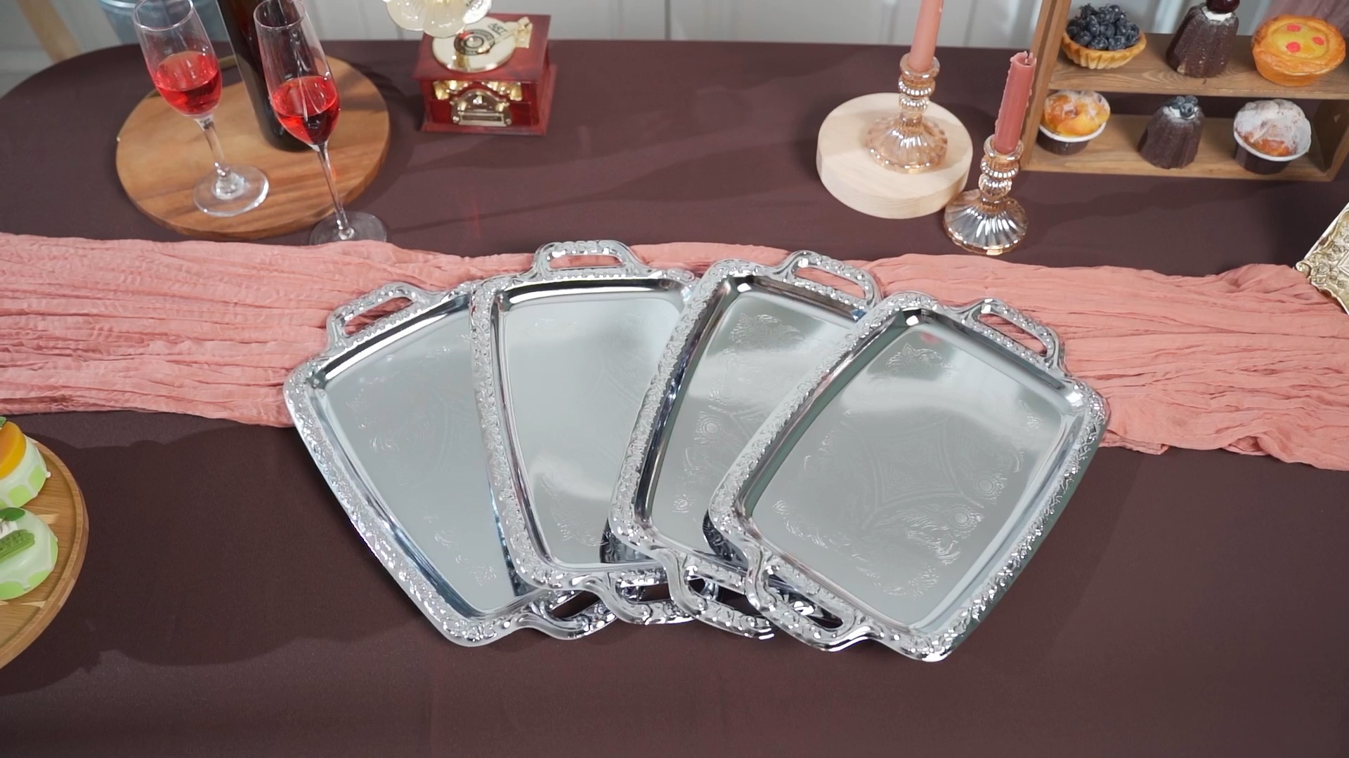Amazon.com: Tiangrid 4 Pcs Silver Serving Tray Elegant Floral