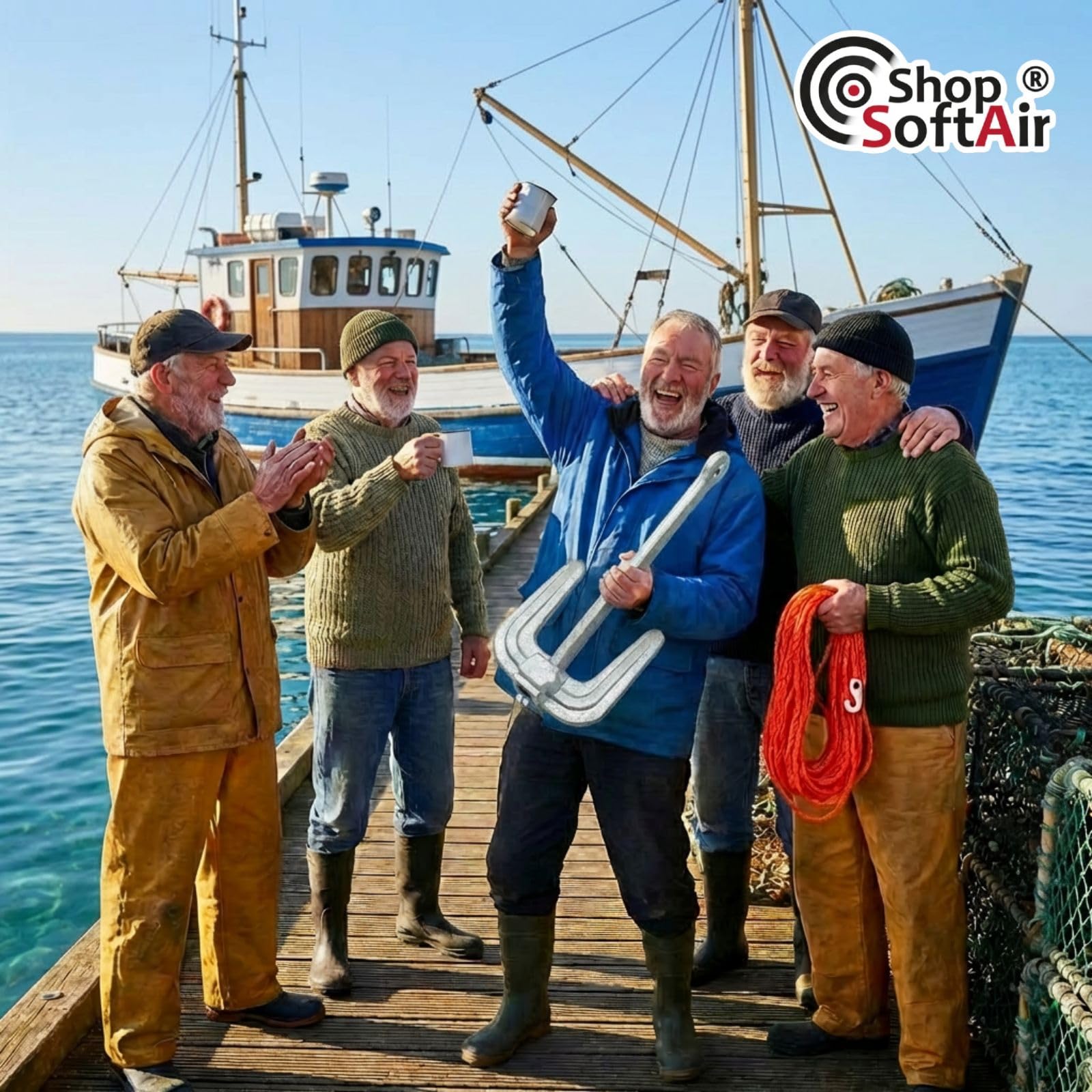 Ancora Hall in Ghisa Zincata a Caldo con Cima Galleggiante 30m e Moschettone Inox Inclusi –Ceppo Mobile per Barca e Gommone – Sabbia e Fango – 2Kg 3Kg 4Kg 6Kg 8Kg 10Kg