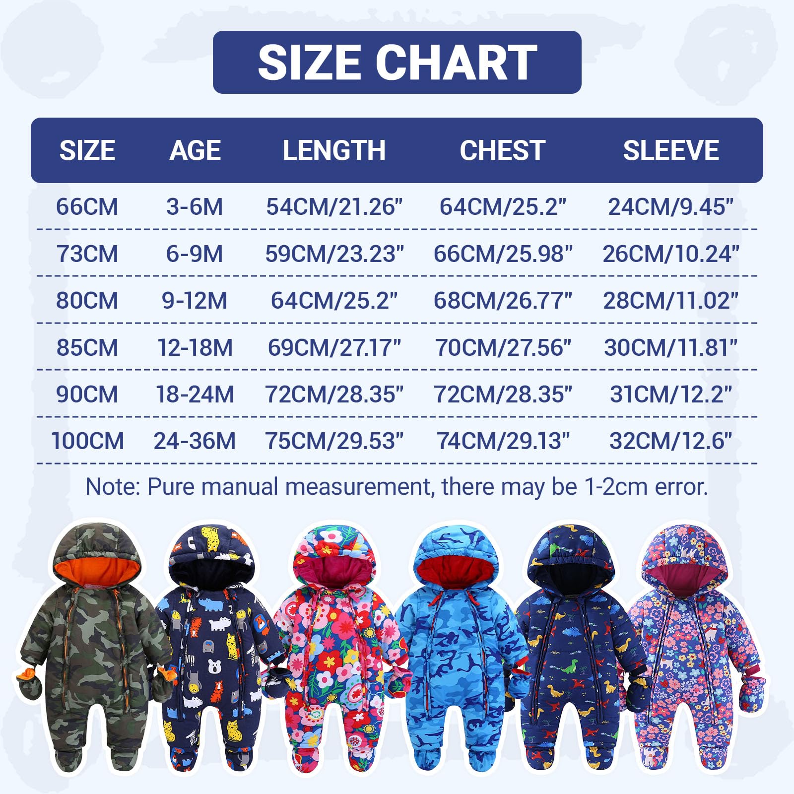 Bambino Tute da Neve Inverno Pagliaccetto Body con Cappuccio Infantile Jumpsuit Ragazza Ragazzi Tuta Footies con Guanti Spesso Tutine Neonato Maniche Lunghe per 3-24 Mesi