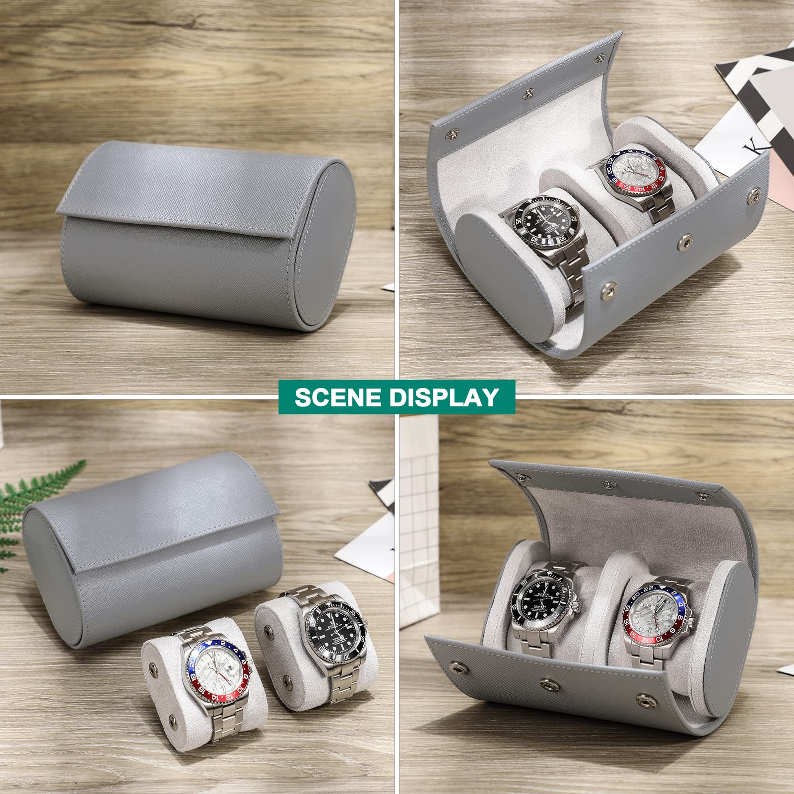 Hiram Portaorologi Da Viaggio In Pelle - Organizer A Rotolo Per 3 Orologi, Design Classico - Foto 5