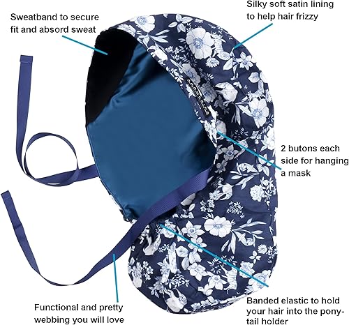 Miniatura 105 de ABAMERICA Gorras quirúrgicas para mujer, gorro de enfermera, soporte funcional para cola de caballo para cabello largo, individual o forrado