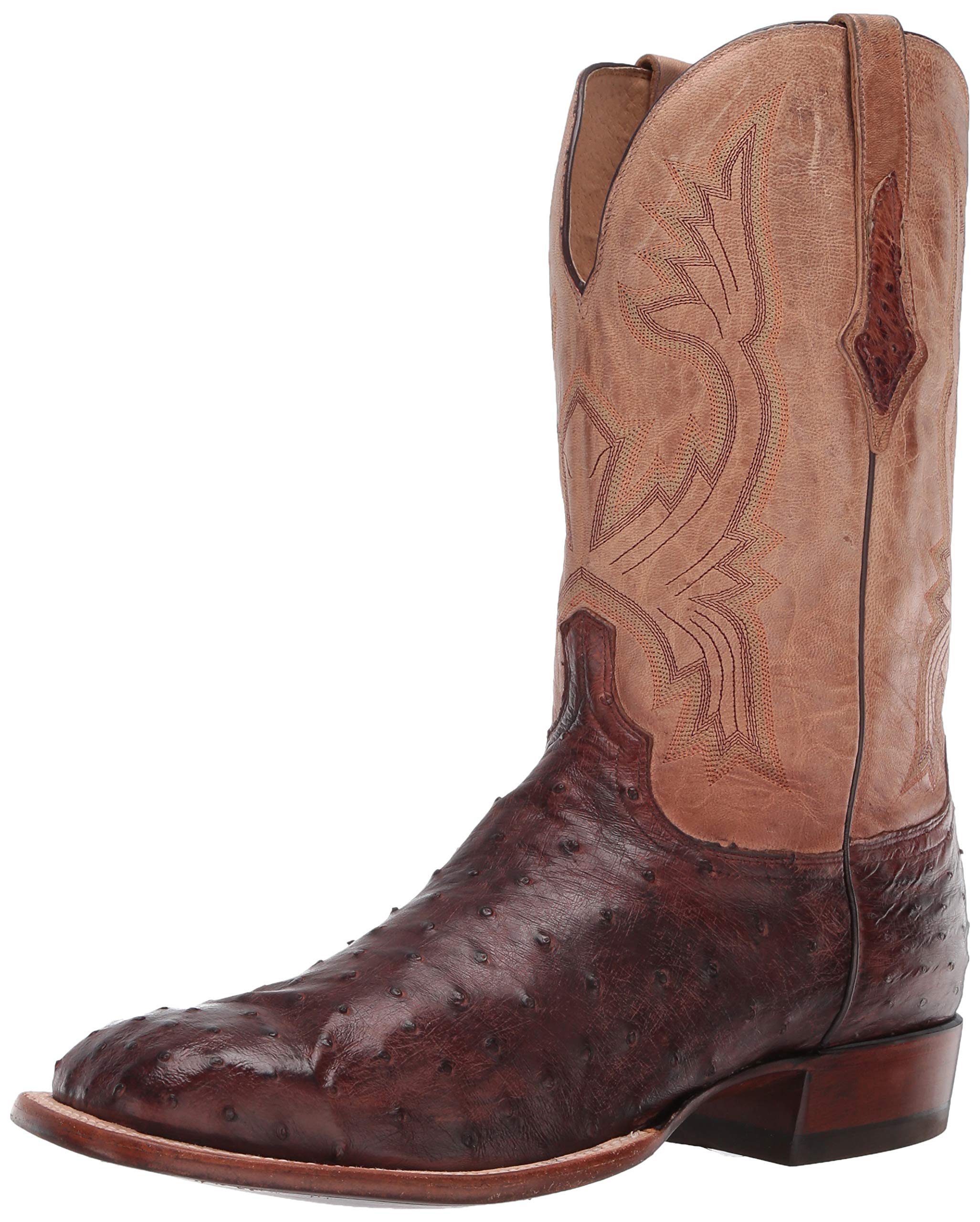 Lucchese Mens Cliff Full Quill Ostrich Square Toe Dress Boots Mid Calf - Blue