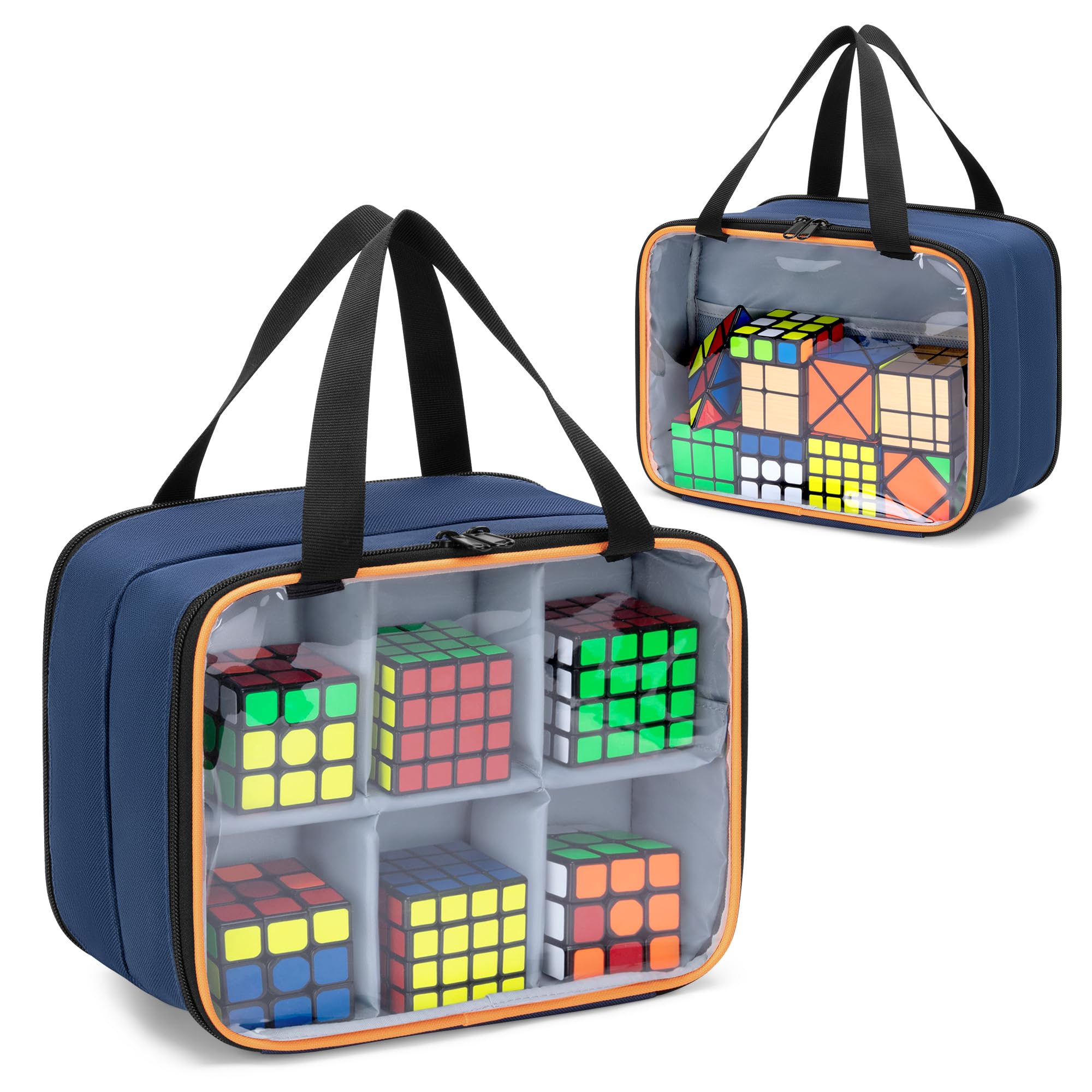 LUXJA PVC Visible Speed Cube Storage with Inner Mesh Pocket, Double Layer Storage Bag Compatible with Rubix Cube Set, Blue