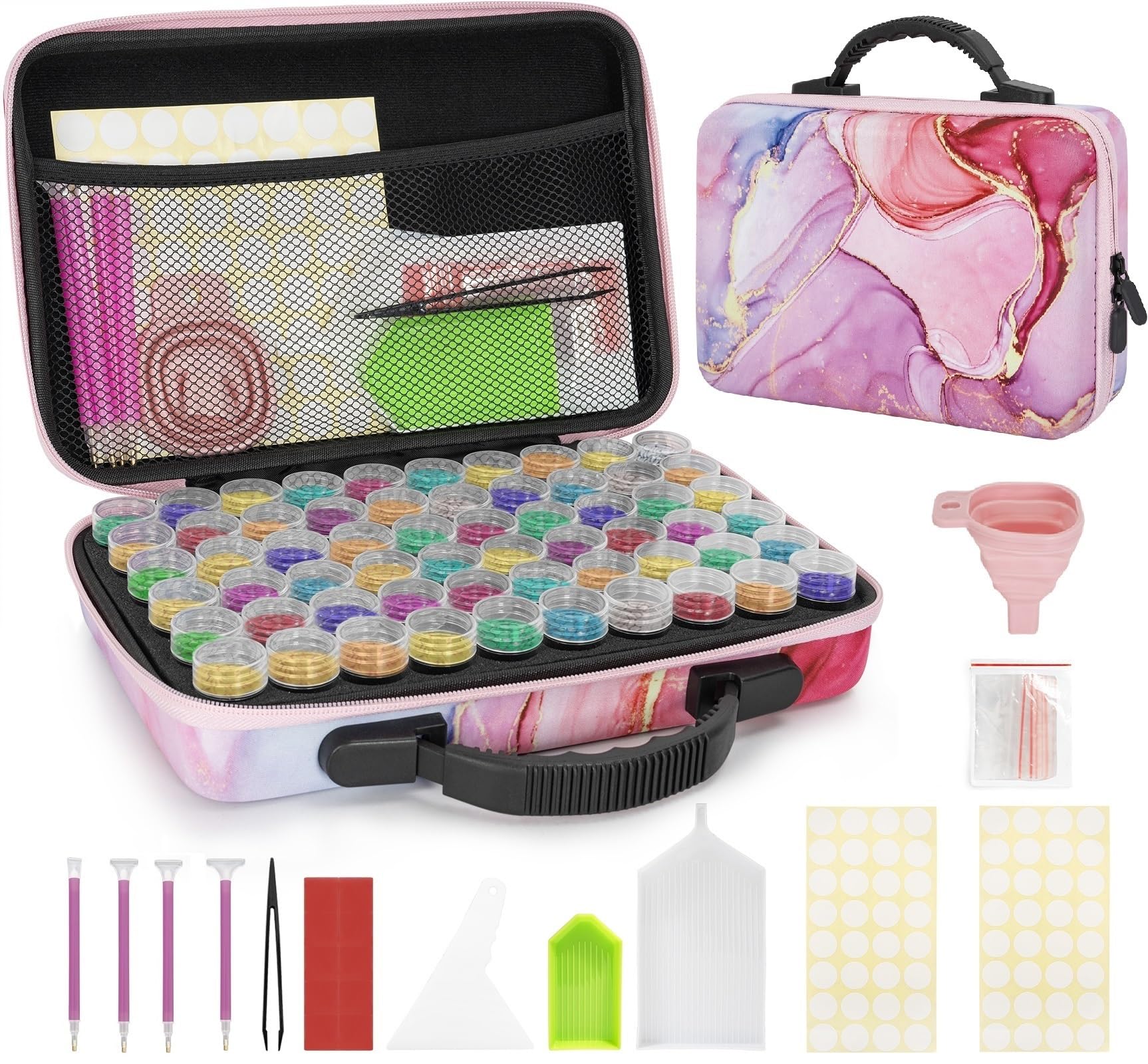TORIBIO 60 Slots Diamond Painting Storage Boxes, 90 PCS Diamond Art Accessories and Tools Kits with Pens, 5D Diamond Embroidery Sorting Box for DIY Art Craft Jewelry Beads Rhinestones Storage(Pink) — image 1