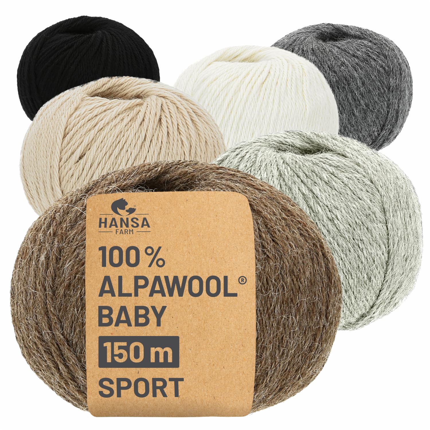 HANSA-FARM | 100% Baby Alpakawolle in 50+ Farben (kratzfrei) - 300g Set (6 x 50g) - weiche Alpaka Wolle zum Stricken & Häkeln in 6 Garnstärken by Hansa-Farm - Schwarz