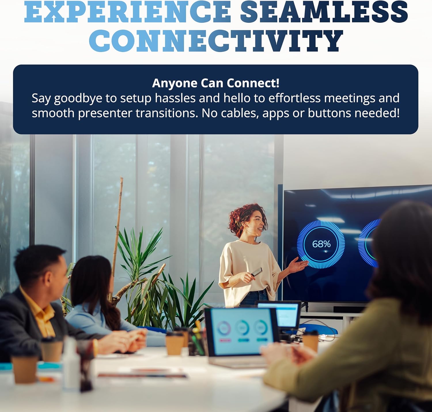 People in a meeting room experiencing seamless connectivity with ScreenBeam 960