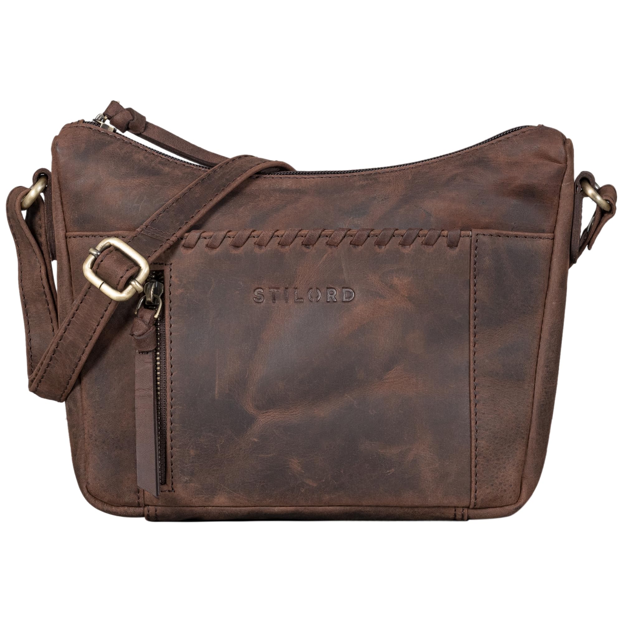 STILORD Nia Damen Umhängetasche Klein Leder Handtasche Frauen zum Umhängen Vintage Kleine Geflochtene Lederhandtasche Lady Elegant Abendtasche Hand Tasche Echtleder Farbe:Zamora - braun