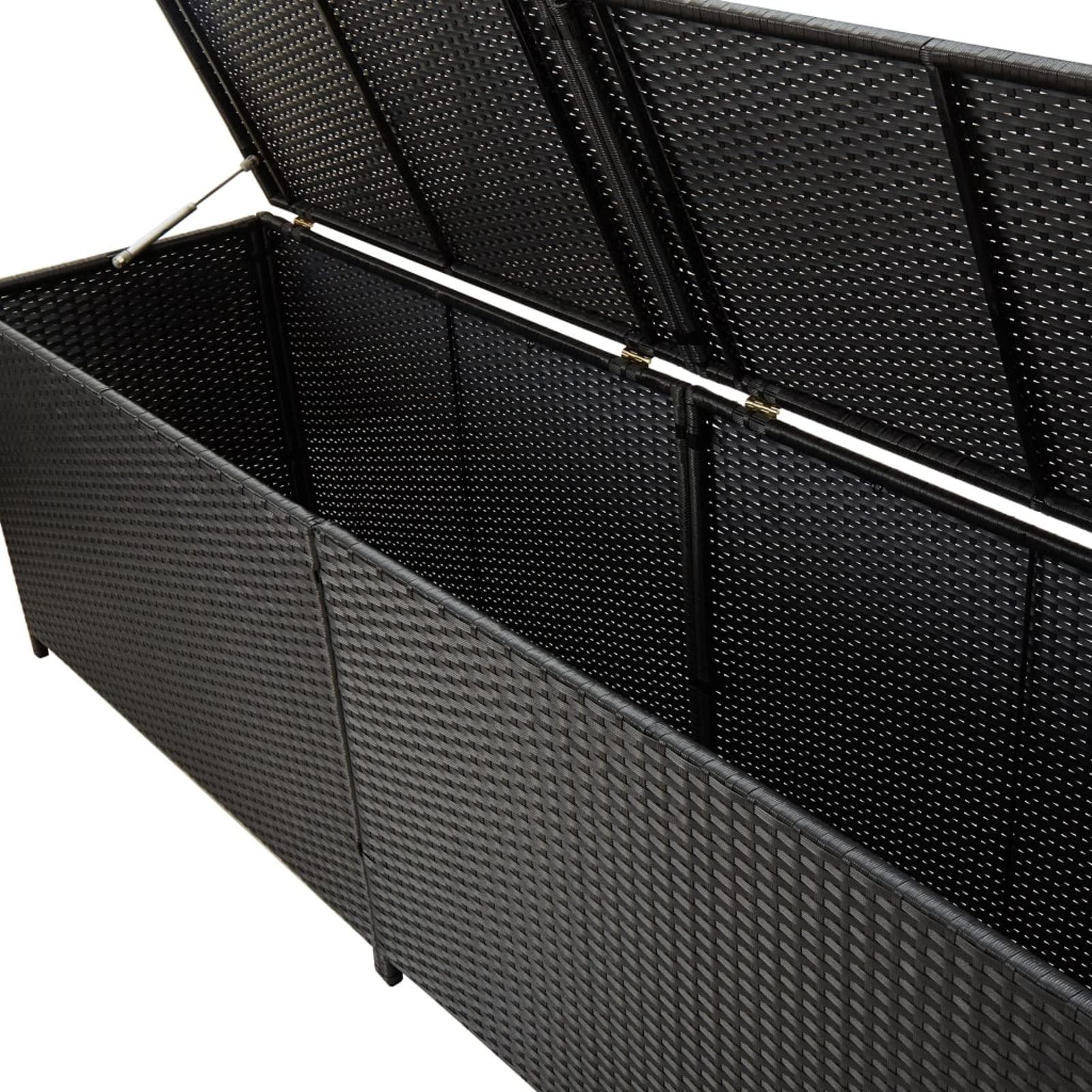 Gecheer Baule da Esterno in Polyrattan, Cassapanca Contenitore da Giardino con Box, 200x50x60 cm Nero