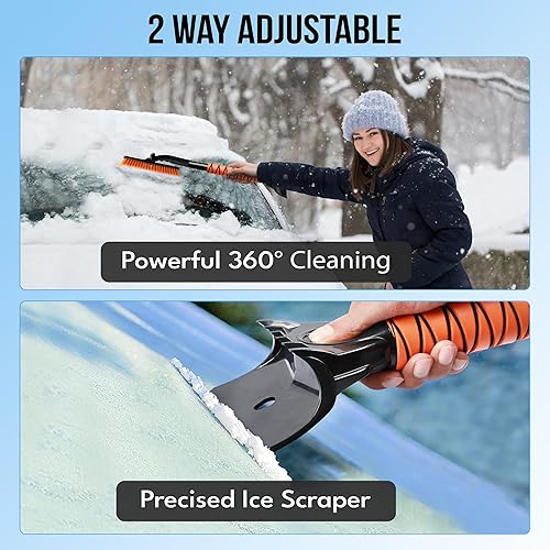Miniatura 2 de EcoNour Cepillo de nieve 3 en 1 de 27 pulgadas con raspador de hielo para parabrisas y ventana de automóvil, cepillo de nieve giratorio de aluminio