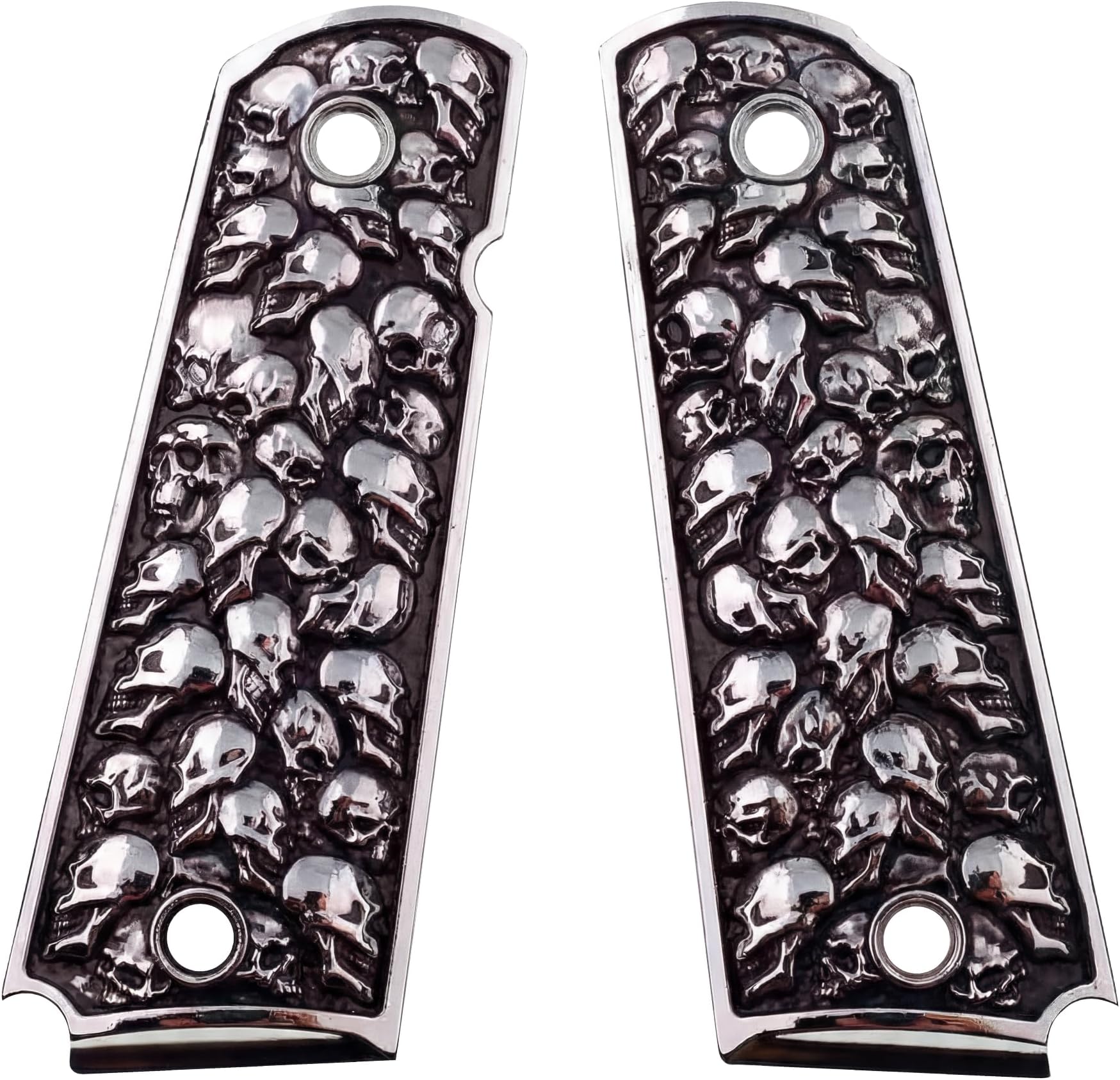 1911 Grips – Colt 1911 Grips Compatible with Kimber, RIA, S&W Clones – Pewter Aluminum Skull Design