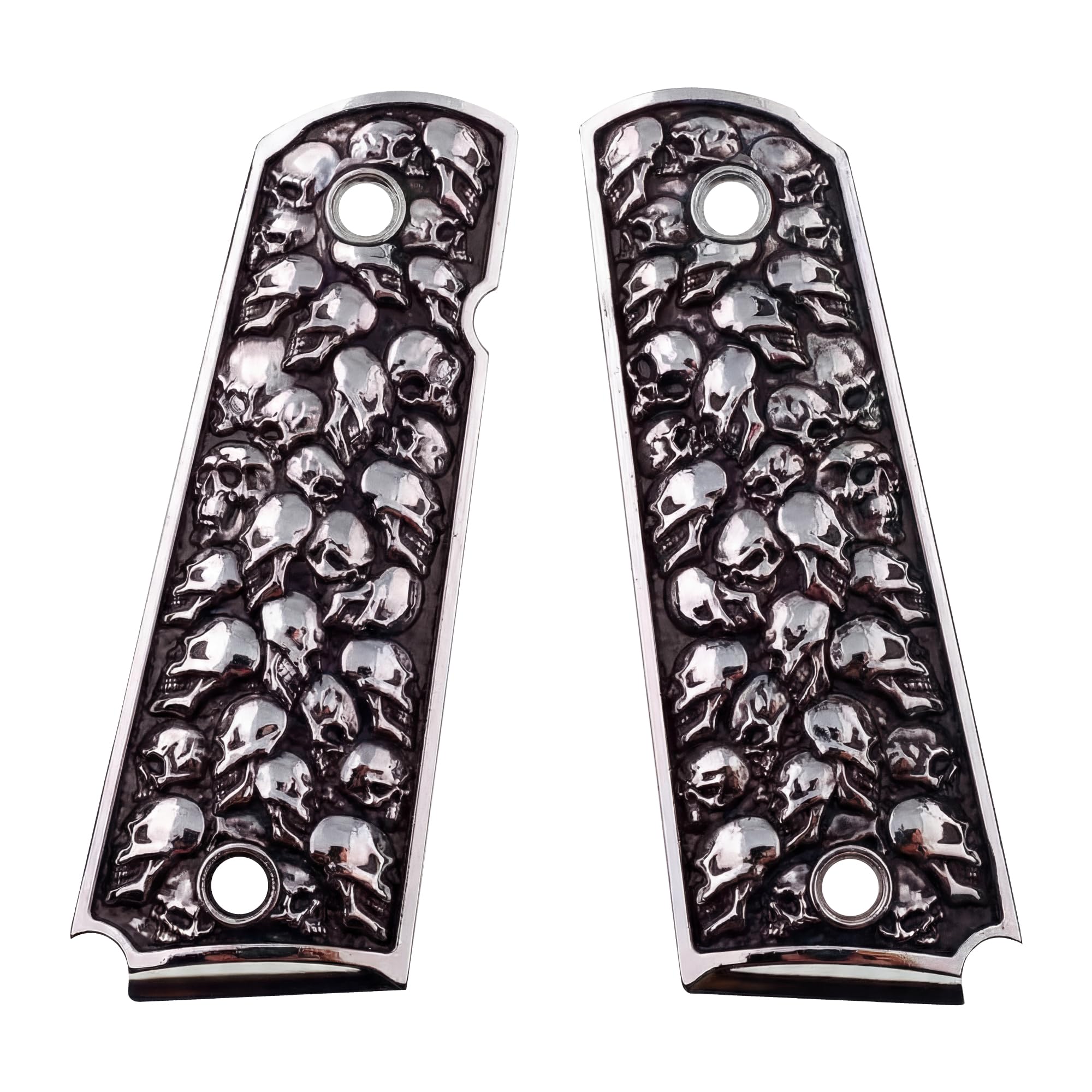 Premium 1911 Grips – Colt 1911 Grips Compatible with Kimber, RIA, S&W Clones – Pewter Aluminum Skull Design