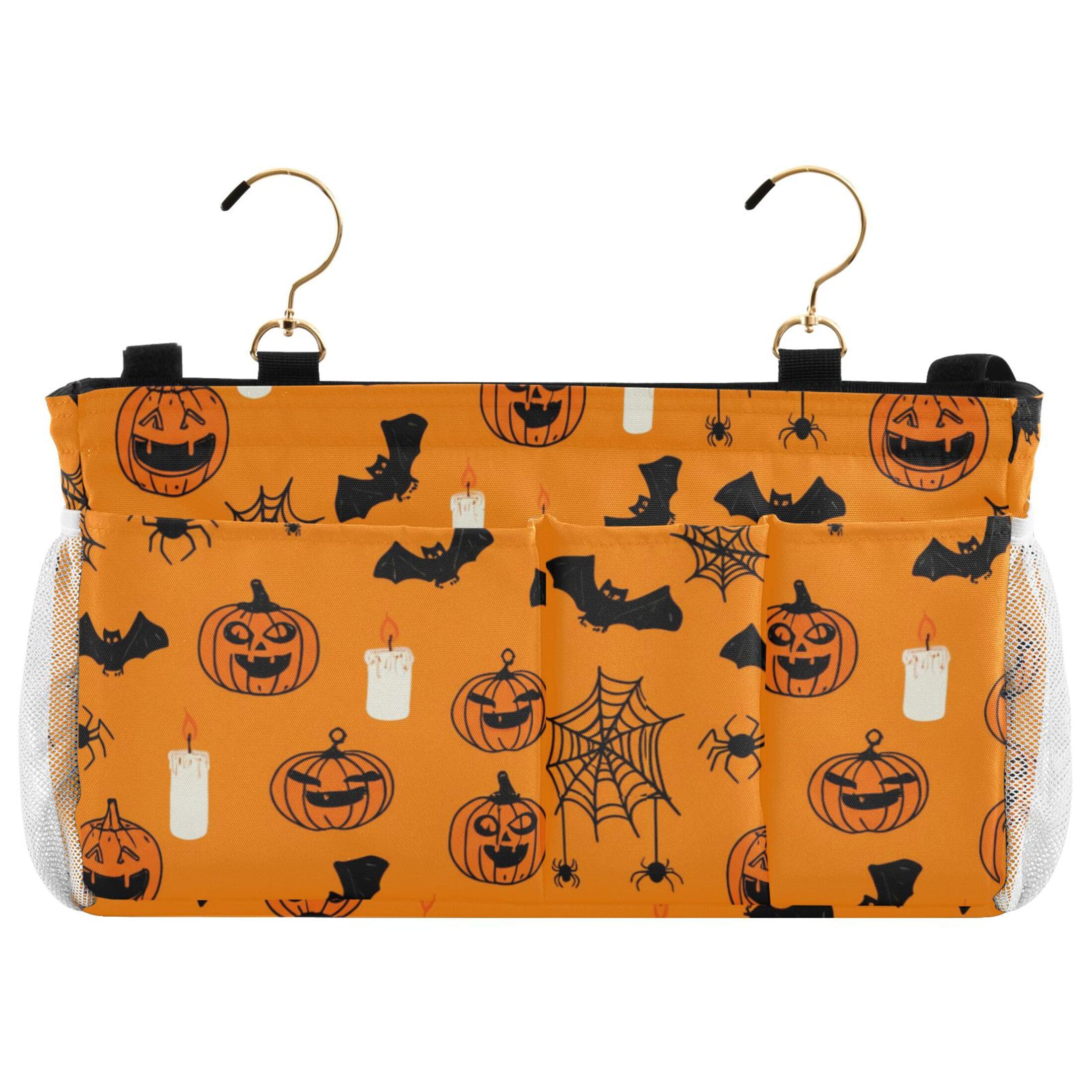 Burbuja Bat Candle Pumpkin Bedside Caddy Hanging Storage Organizer with 2 Straps and Hooks for Home College Dorm Bunk Bed Hospital Bed Crib