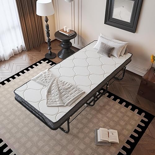 EconoHome Cama plegable de alta calidad con colchón de espuma viscoelástica, marco tamaño cuna de 75 x 31 pulgadas, cama de invitados portátil de