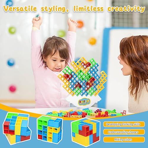 Miniatura 6 de Juego de 48 bloques apilables de equilibrio de TetraTorre, columpio apilable, juguete de construcción de equilibrio para niños, juego de