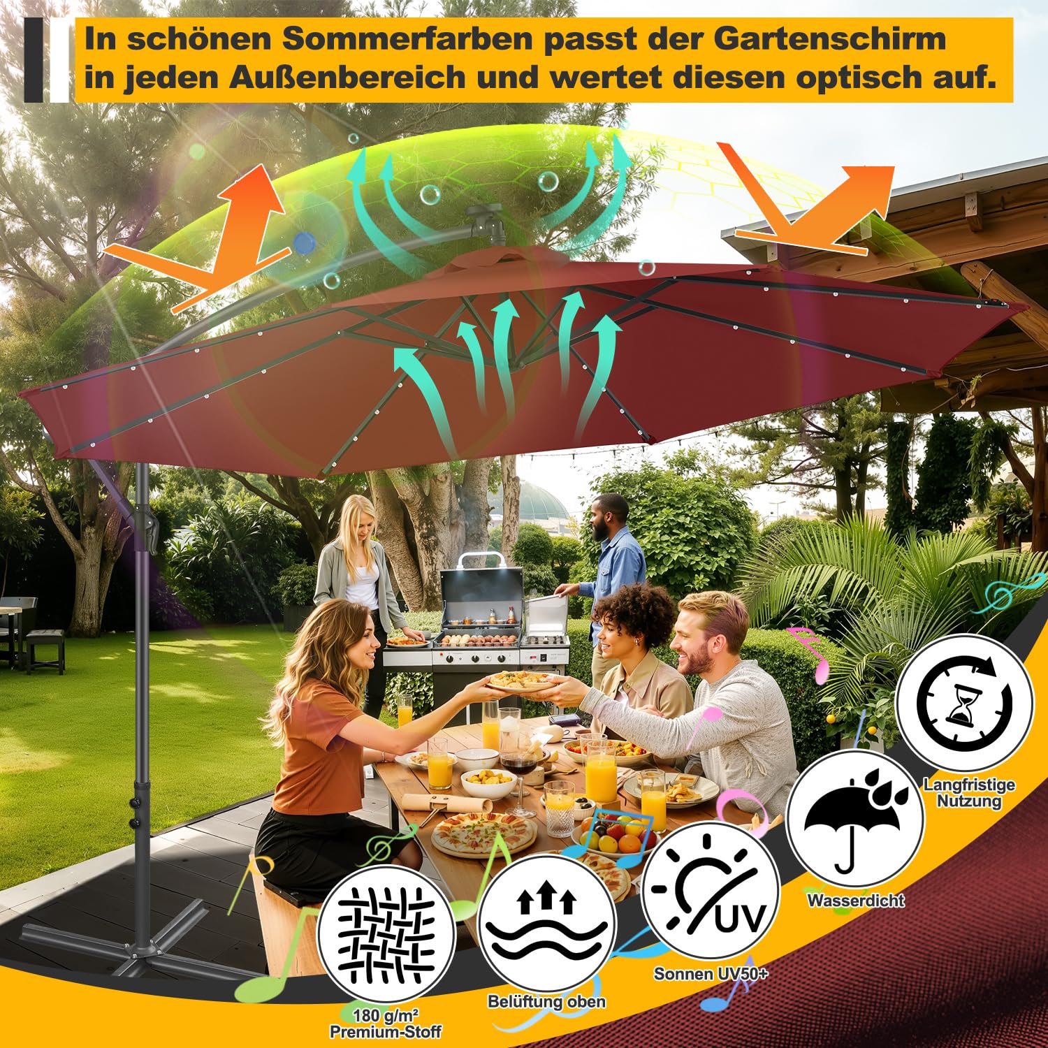 Parasol przeciwsłoneczny 300 cm, 350 cm, duży parasol przeciwsłoneczny do ogrodu i na taras, ochrona przed promieniowaniem UV 50+, parasol ogrodowy z korbą i nóżką krzyżową, opcjonalnie z