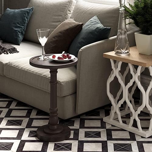 Miniatura 7 de Mesa de beber pequeña con pedestal, bandeja tradicional, mesa auxiliar superior, color espresso Marrón oscuro,Negro/Blanco,Marrón,expreso