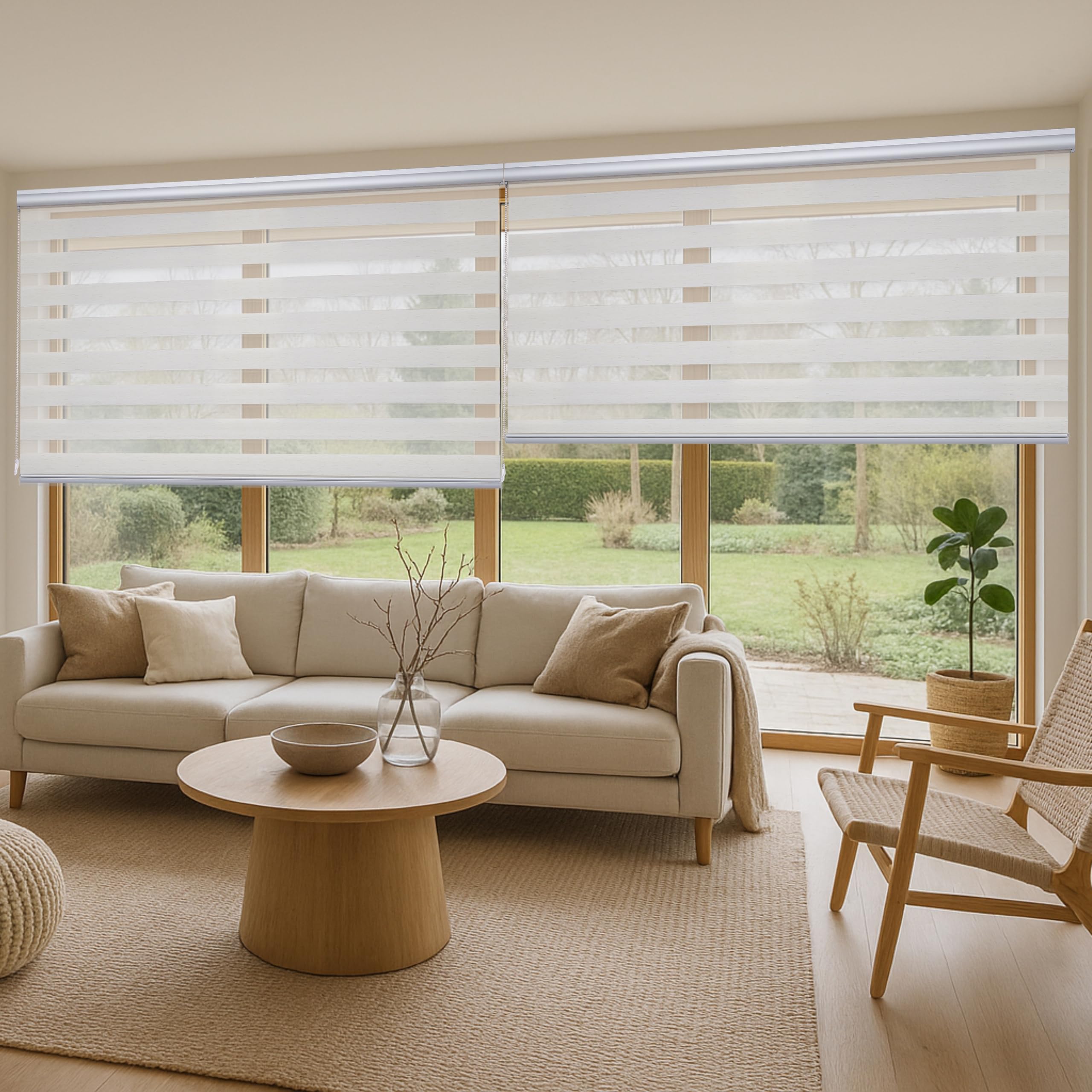 Estores Noche y Día Premium Alta Gama Fácil instalación 200x250 cm Lino | Estor con galería redonda y cadeneta en aluminio de Máxima Calidad para ventanas. El ancho de la tela mide 198 cm StoresDeco