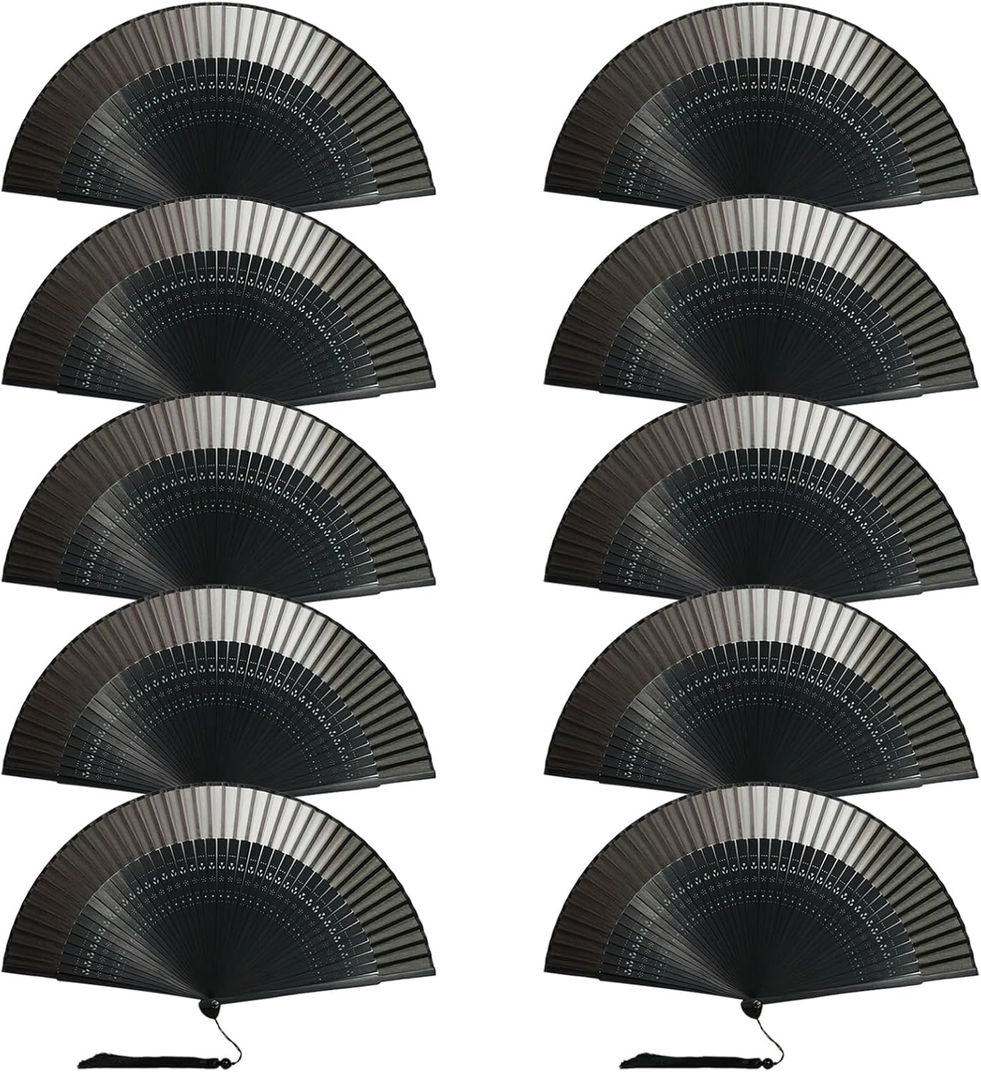 10 Pcs Folding Fans, Black Silk, 8.5 in, Women's Handheld Fans Chinese Style, Summer Gift, Favors