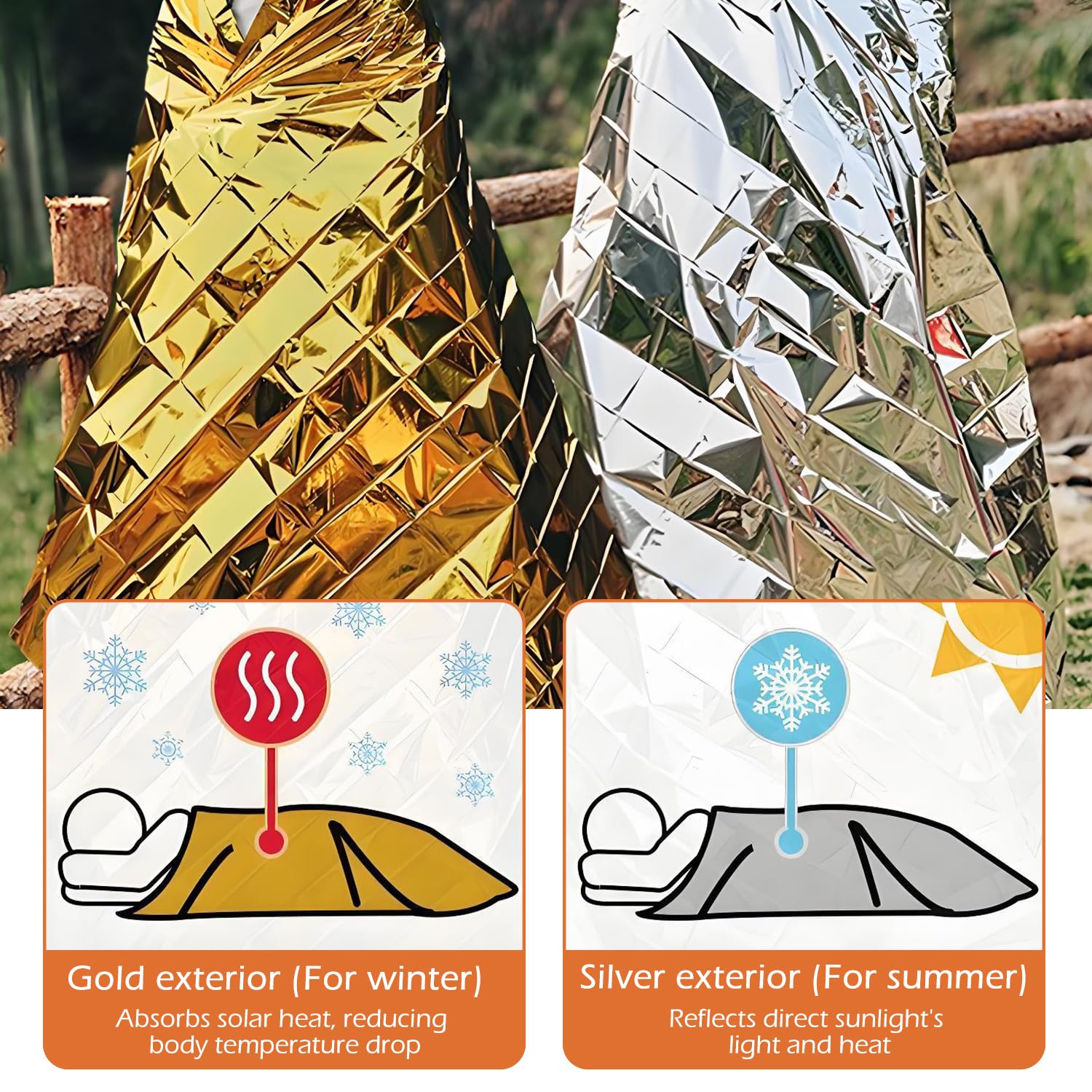 3X Manta Térmica Supervivencia – Manta Térmica Oro/Plata, 210x160cm,Térmicas de Supervivencia de Emergencia,Compacta