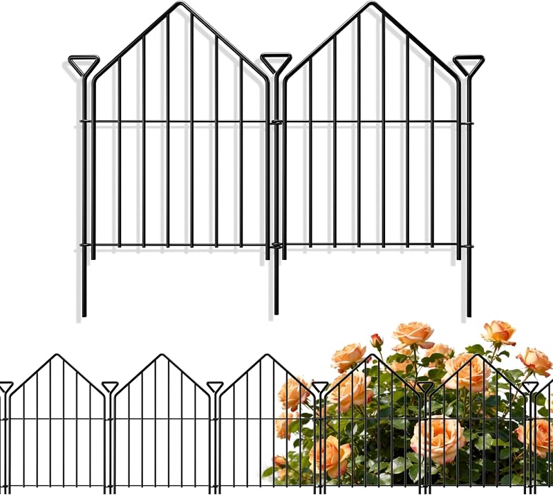 Borde de valla de jardín de 17 pulgadas x 10 pies, 10 paneles de metal inoxidable, valla sin excavación | Barrera de animales para valla de jardín, valla decorativa de jardín para flores, decoración de patio al aire libre con estaca de tierra