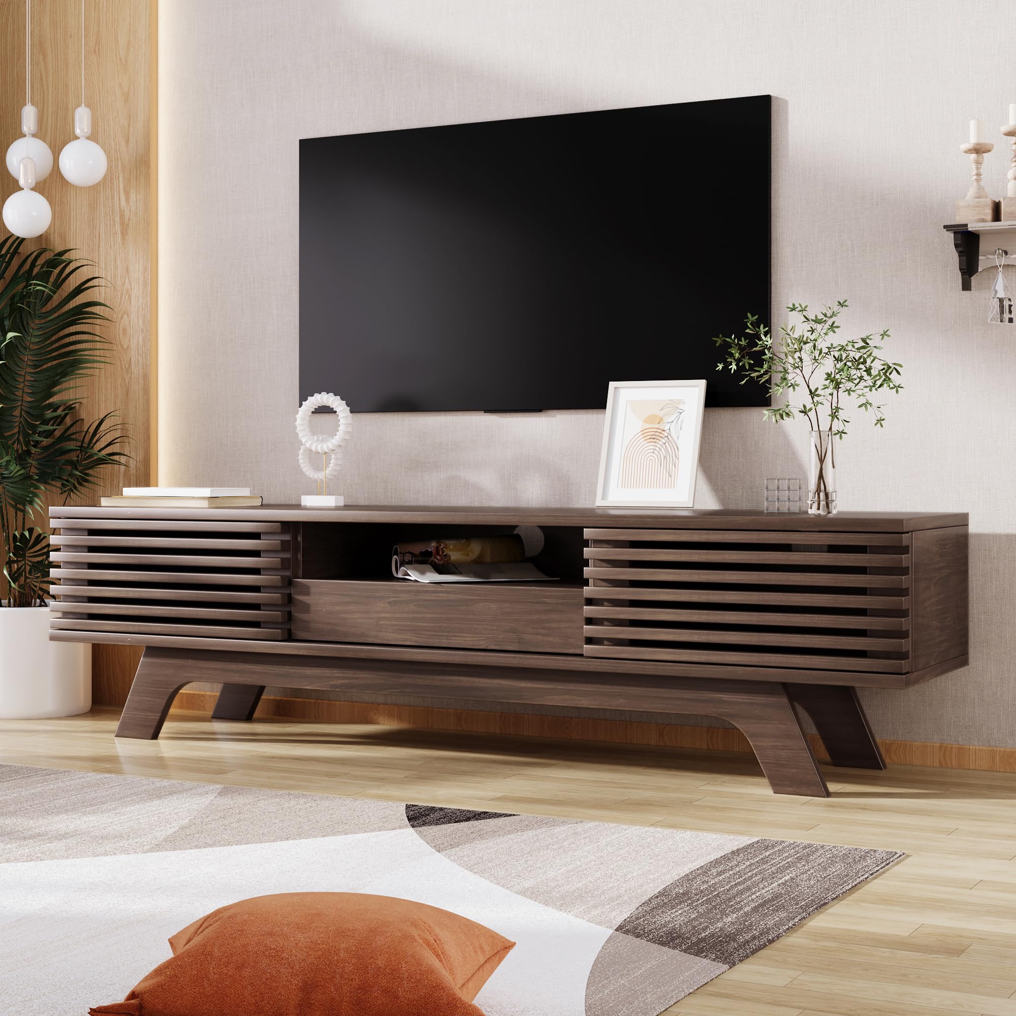 Mobile TV vintage con ante e cassetto, scomparto aperto per