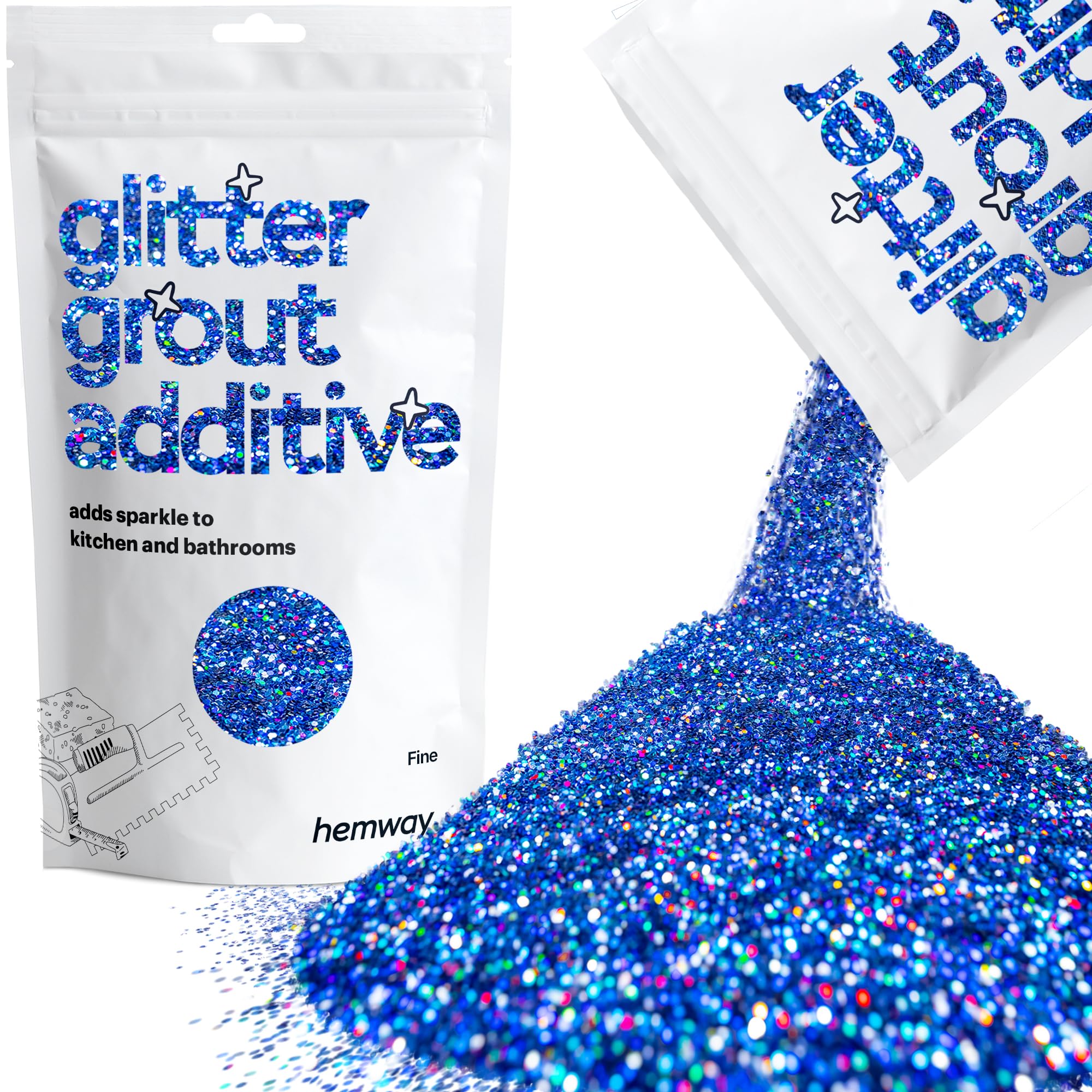 Glitter Grout Tile Additive 100g for Tiles Bathroom Wet Room Kitchen | Easy to use - Add/Mix with Epoxy Resin or Cement Based Grout Temperature Resistant (Sapphire Blue Holographic)