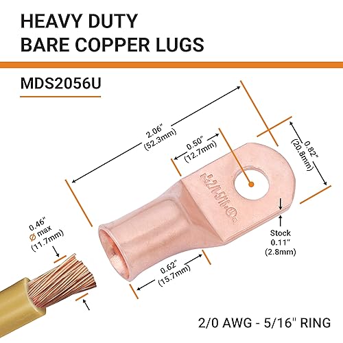 Miniatura 31 de SELTERM - 2 terminales de anillo resistentes para cable de batería, calibre 4 AWG, pernos de 3/8 pulgadas, terminales de calibre 4, ojales de cobre