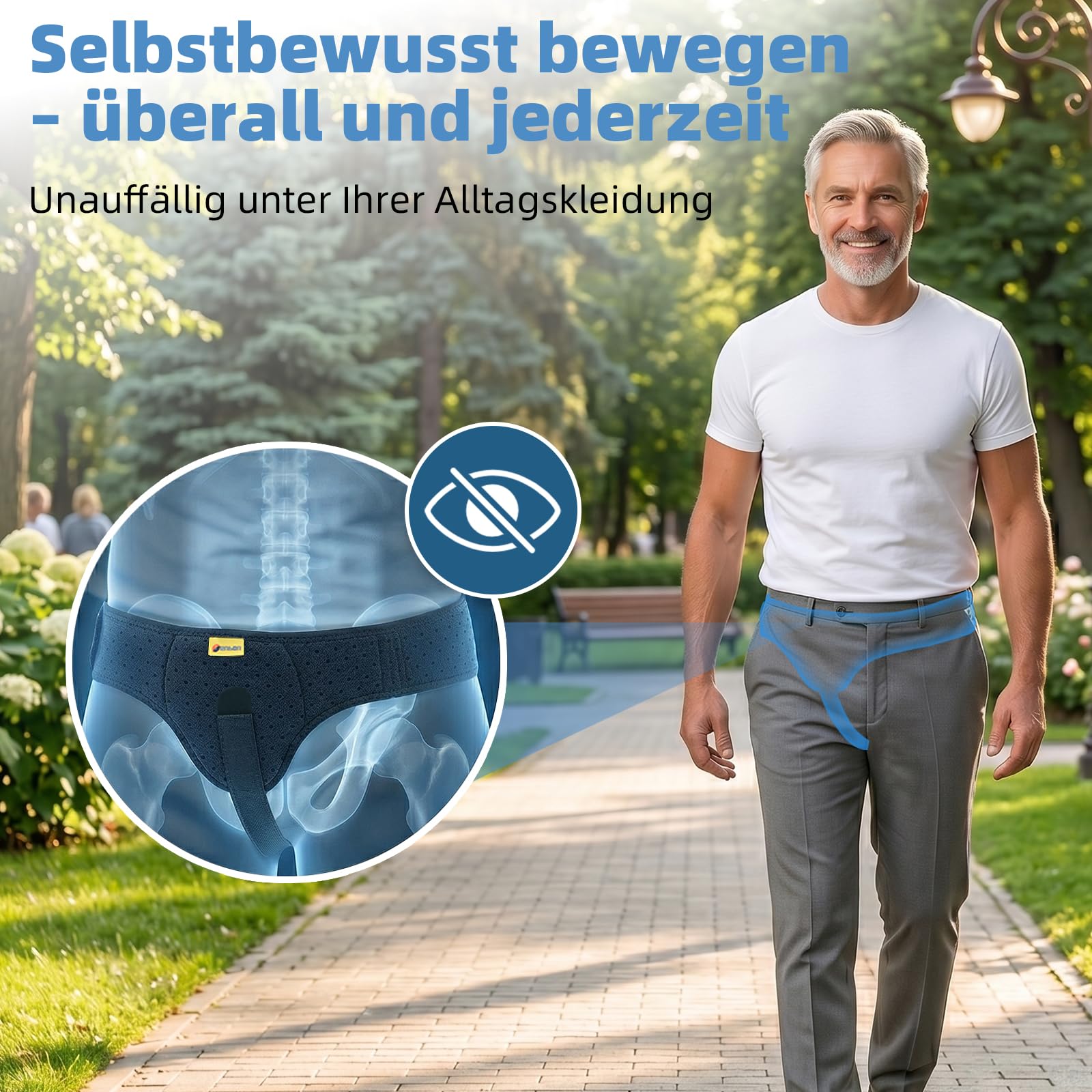 Tenbon Herniengürtel für Männer, Leistenhernien-Unterstützung, medizinischer Hernienschutz, Leistenbandage für einzelne Sporthernien, verstellbarer Hüftgurt mit abnehmbaren (Black, L)