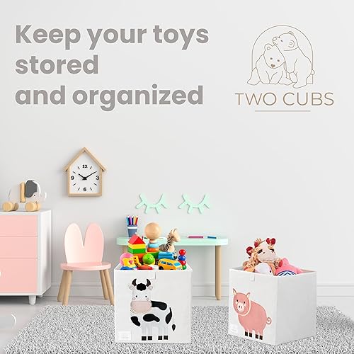 Miniatura 9 de Two Cubs Caja plegable de almacenamiento de juguetes para niños, cubo organizador de cubo de 13 x 13 pulgadas con tableros de plástico duraderos de
