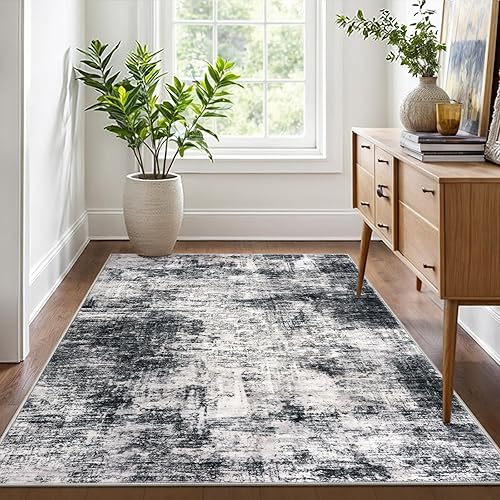 Miniatura 779 de IOHOUZE Alfombra pequeña abstracta de 2 x 3 pies, alfombra de entrada lavable para entrada interior, alfombras con respaldo de goma, alfombra gris
