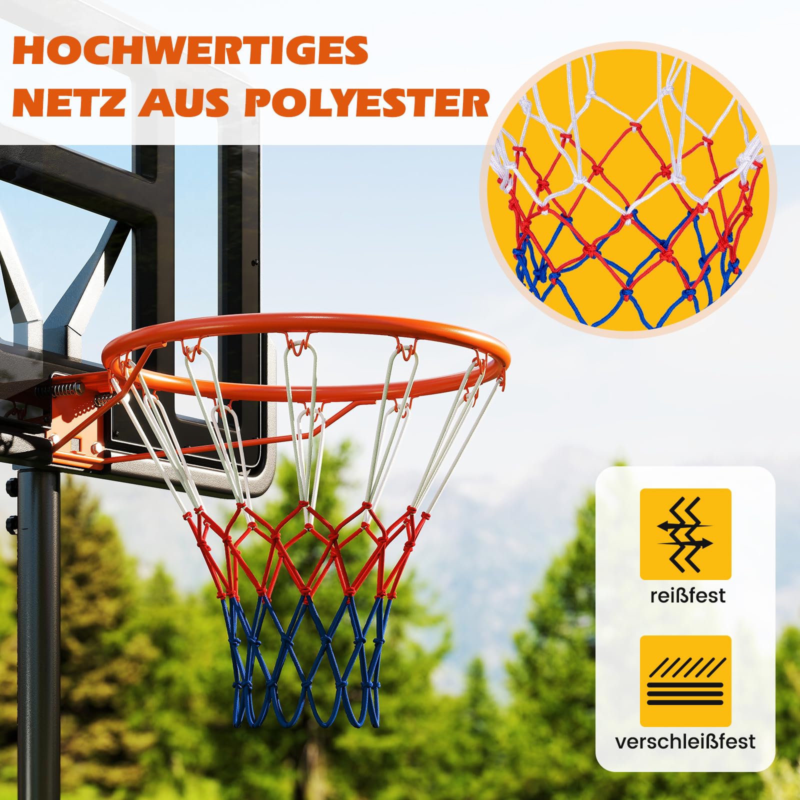 GYMAX Basketballkorb Wandmontage Ø45 cm, Basketballnetz mit stoßdämpfende Federn & wetterbeständiges Netz, Basketballring für Innen & Außen