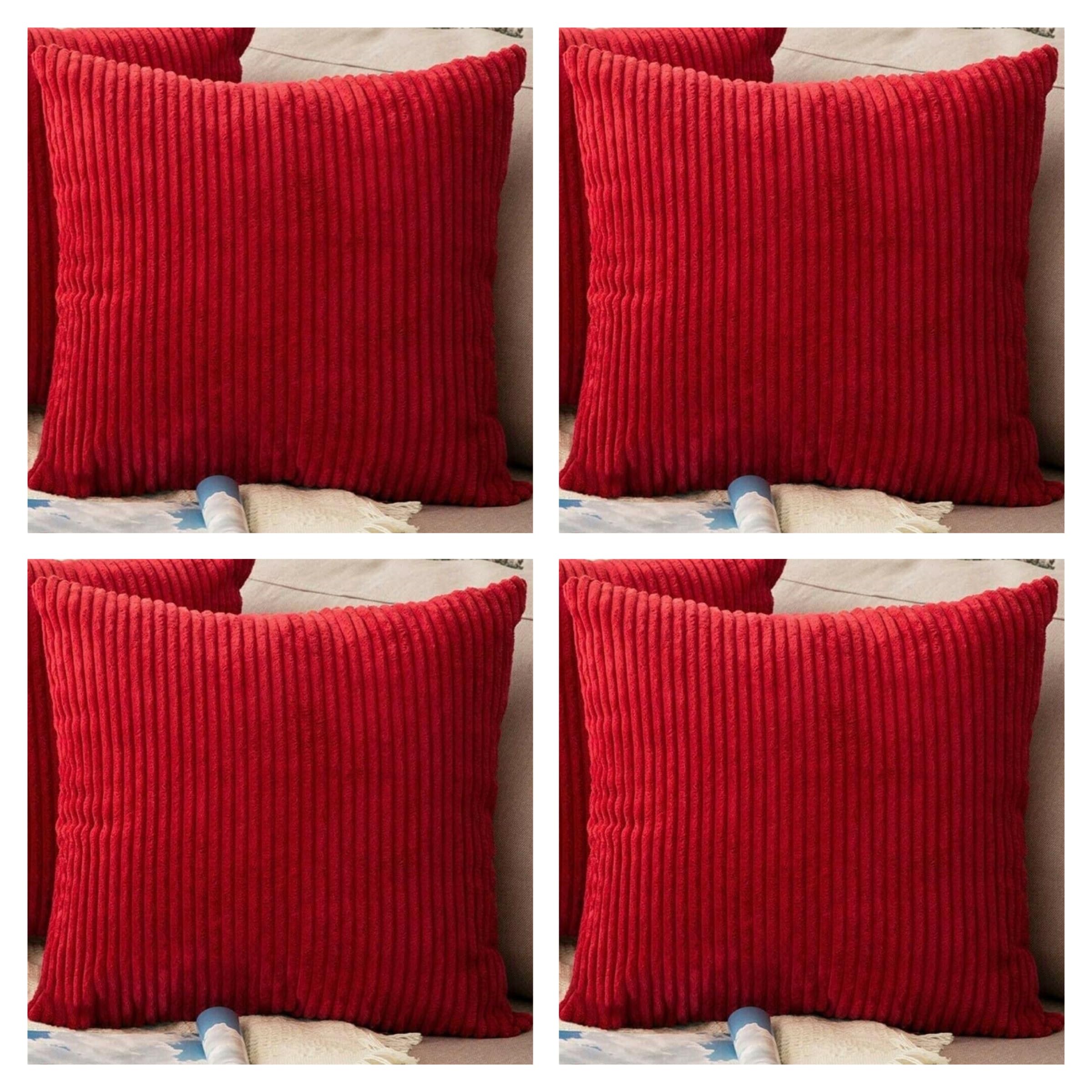 Seechoo Set of 4 - Corduroy Red Sofa Cushion Covers 45 x 45 cm Decorative Pillows, 45 x 45 cm (Pack of 4)