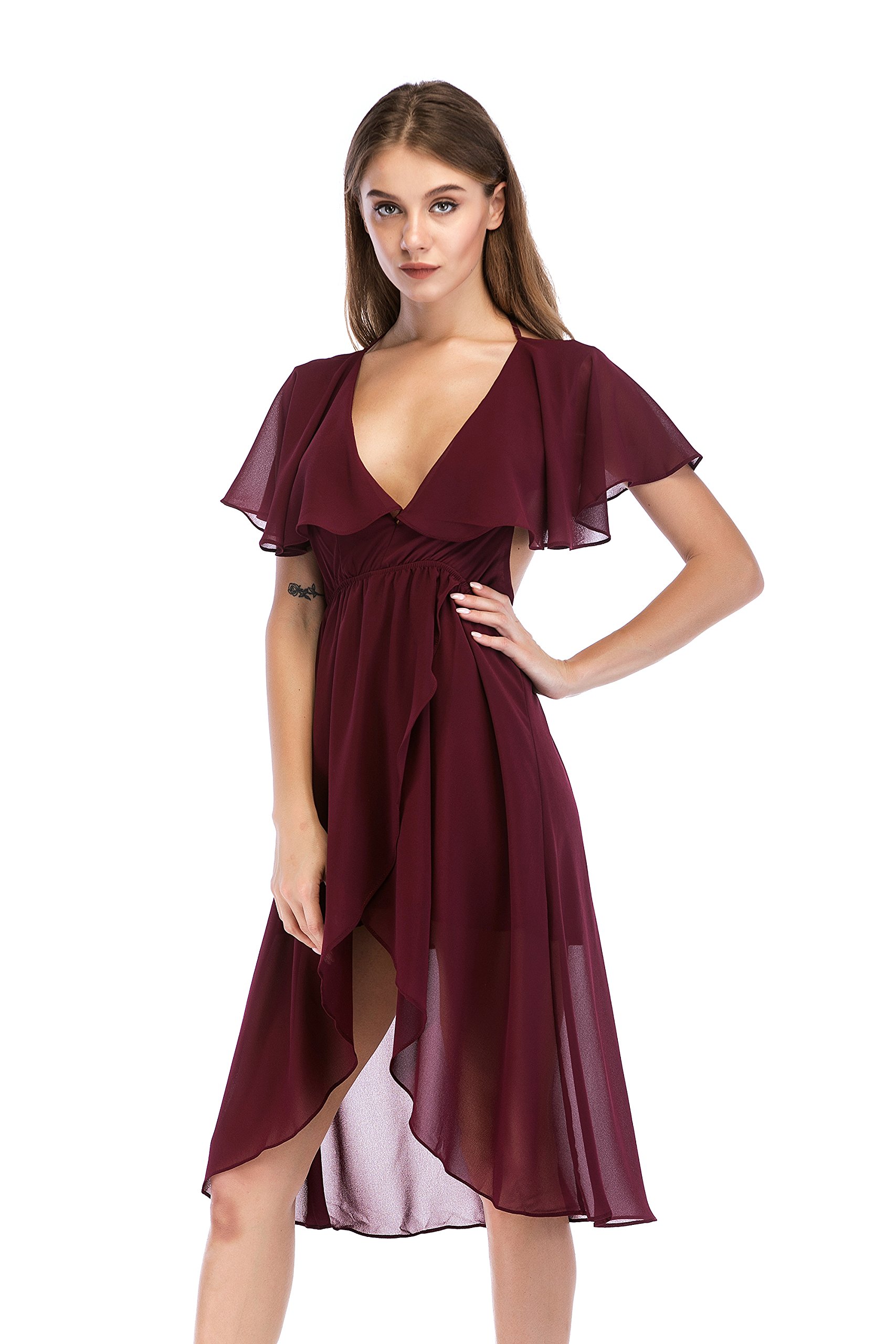 JEYKAY Women's Chiffon Loose Summer Dresses Women Party Cap Sleeve