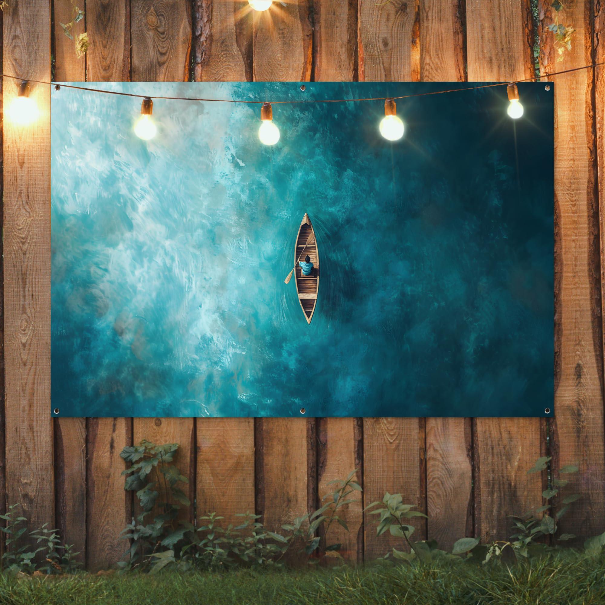 MuchoWow© Decoracion Jardin Exterior Decoración Pared Póster De Jardín | 180x120 cm - Balcón Wall Decoration Patio Posters Decorativos Terraza Barco - Agua - Azul
