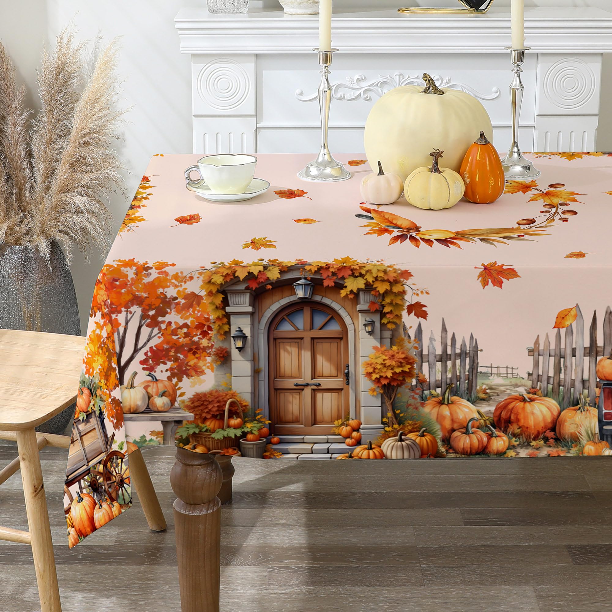 Cusugbaso Fall Tablecloth – 60x84 Inch Rectangle, Autumn Garden Pattern, Polyester