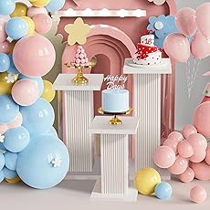 Plinth Stands for Party, 5PCS White Cylinder Cake Plinth for Parties, Pedestal Display Plinth Pillars Dessert Table for Wedding Birthday Babyshower Party Event Decor