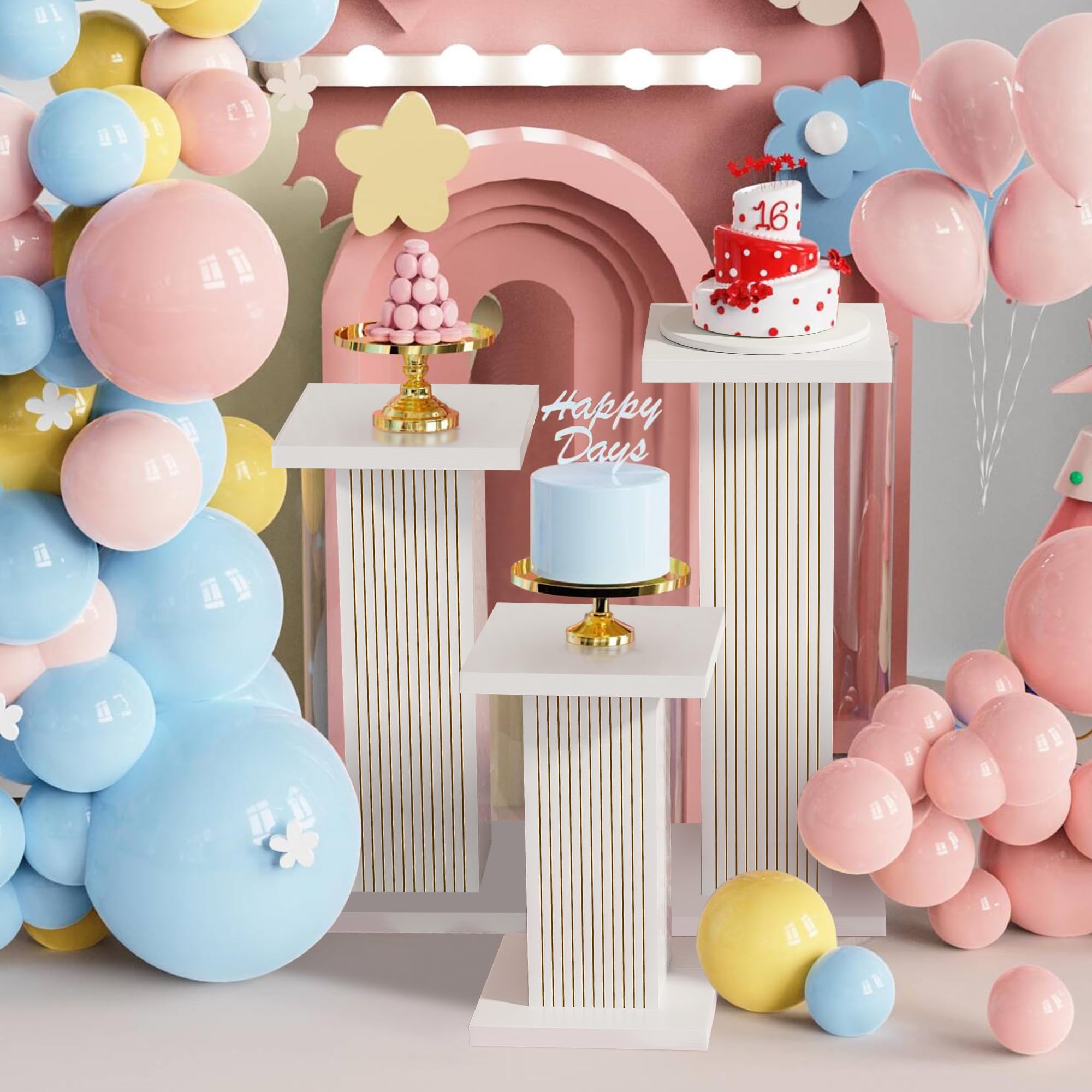 3 PCS Cylindre Stand De Piédestal élégant 15/11/19 Stand De Cylindre En Carton Blanc Pliant Support De Gâteau De Mariage De Mariage Réutilisable Avec Couvercle Acrylique Pour Anniversaire, Tables D