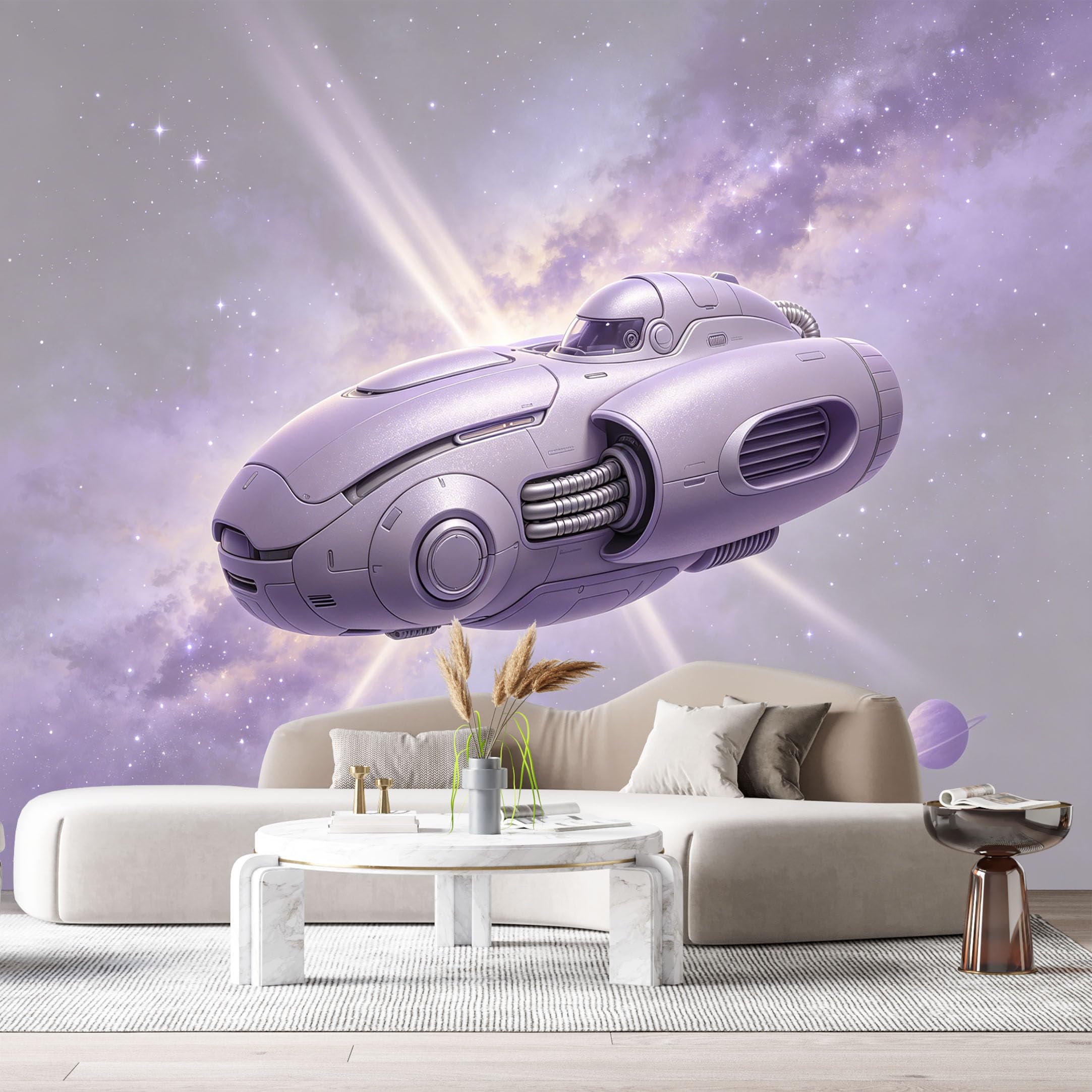 Custom Size Wall Mural Futuristic Spacecraft SciFi Spaceship Cosmic Galaxy Nebula 3D Textured Metal Space Art SelfAdhesive Art Prints Removable Large Wallpaper Esports Room Game Room Studio