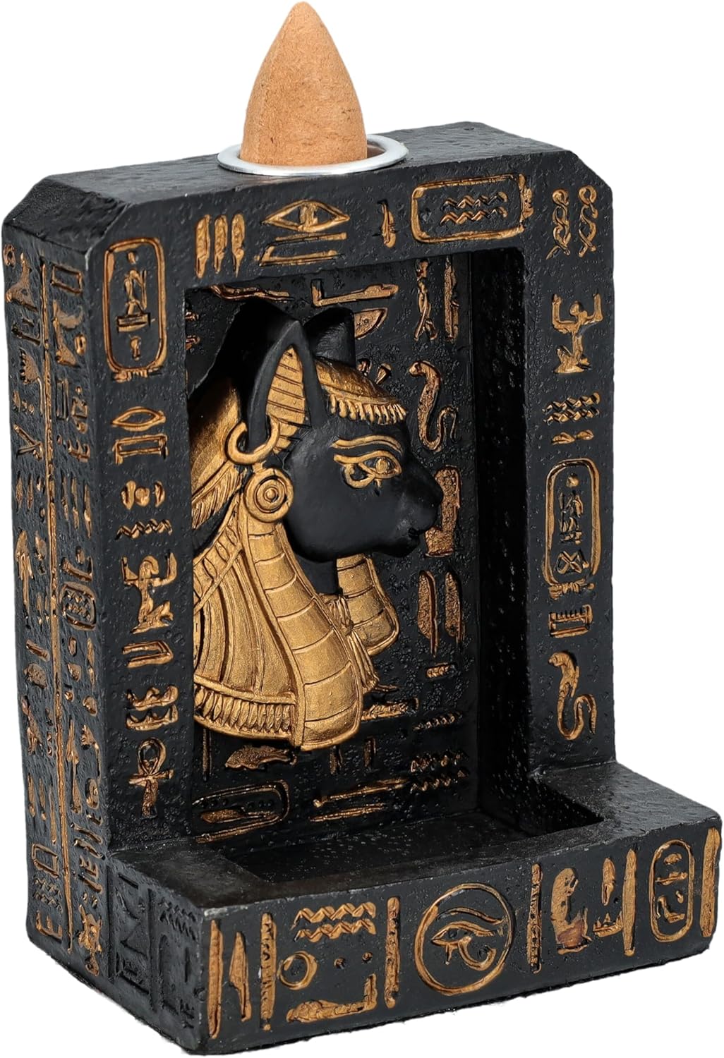 Pacific Giftware 4" Tall Bastet Guardian of The Home Backflow Incense Burner Figurine with Hieroglyphic Symbols Home Fragrance Accessory