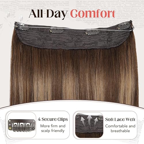 Miniatura 4 de XDhair Extensiones de cabello humano real con alambre con reflejos, color rubio decolorado, 14 pulgadas, 2.29 oz, extensiones de cabello con alambre