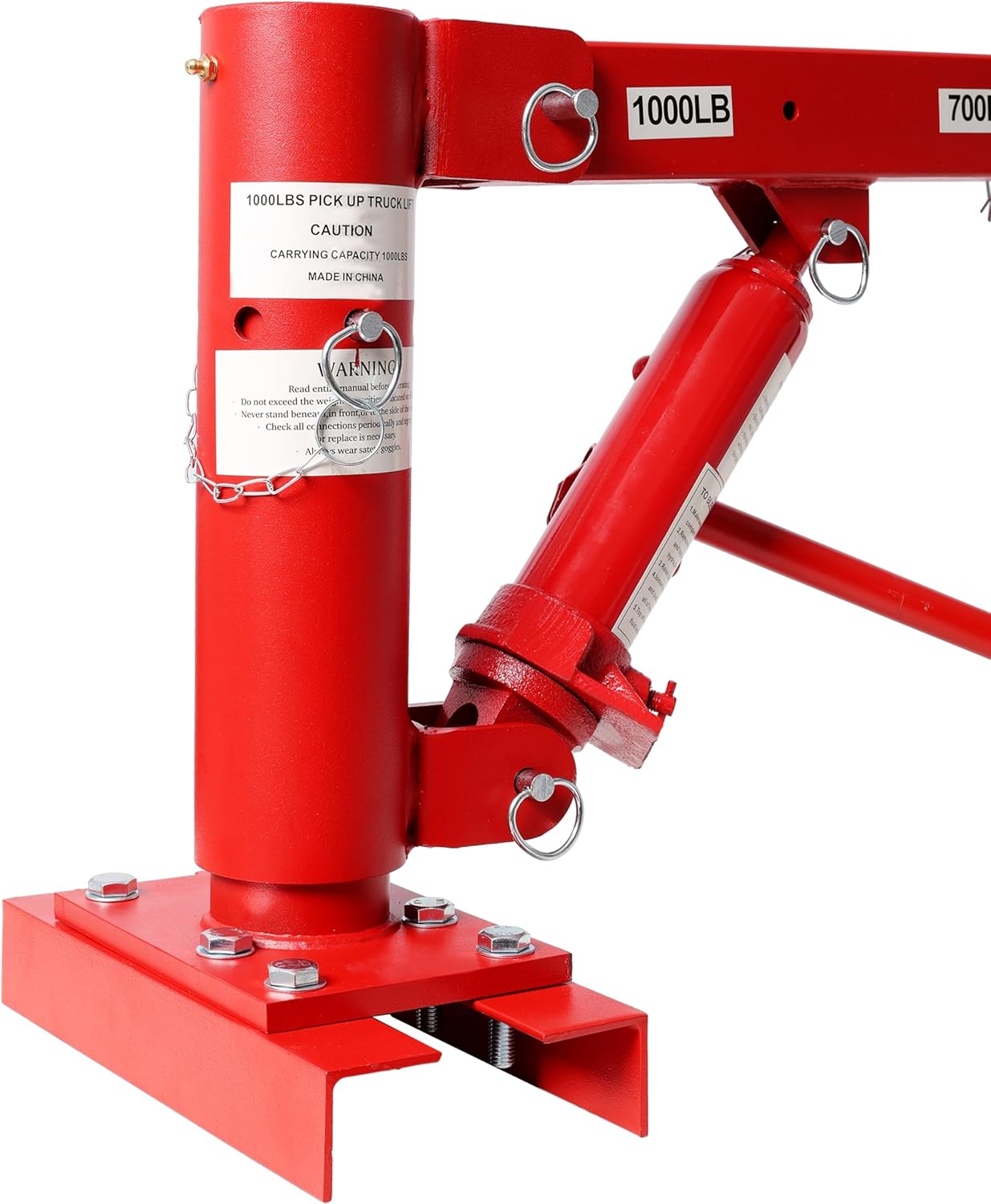 1000 lbs Pickup Truck Crane Hoist with Manual Hydraulic Plunger, 4 Boom Positions, Height-Adjustable Support Post and 360 Degree Swivel for Vehicle Equipment Loading