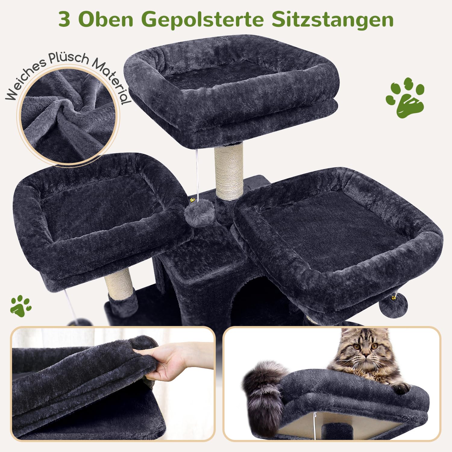 Globlazer F80 drapak XXL z hamakiem 204 cm dla kotów 2/3/4 | Drzewko dla kota z 3 drążkami do siedzenia, domki dla kotów, łatwy montaż zamek dla kota do salonu, sypialni, studia