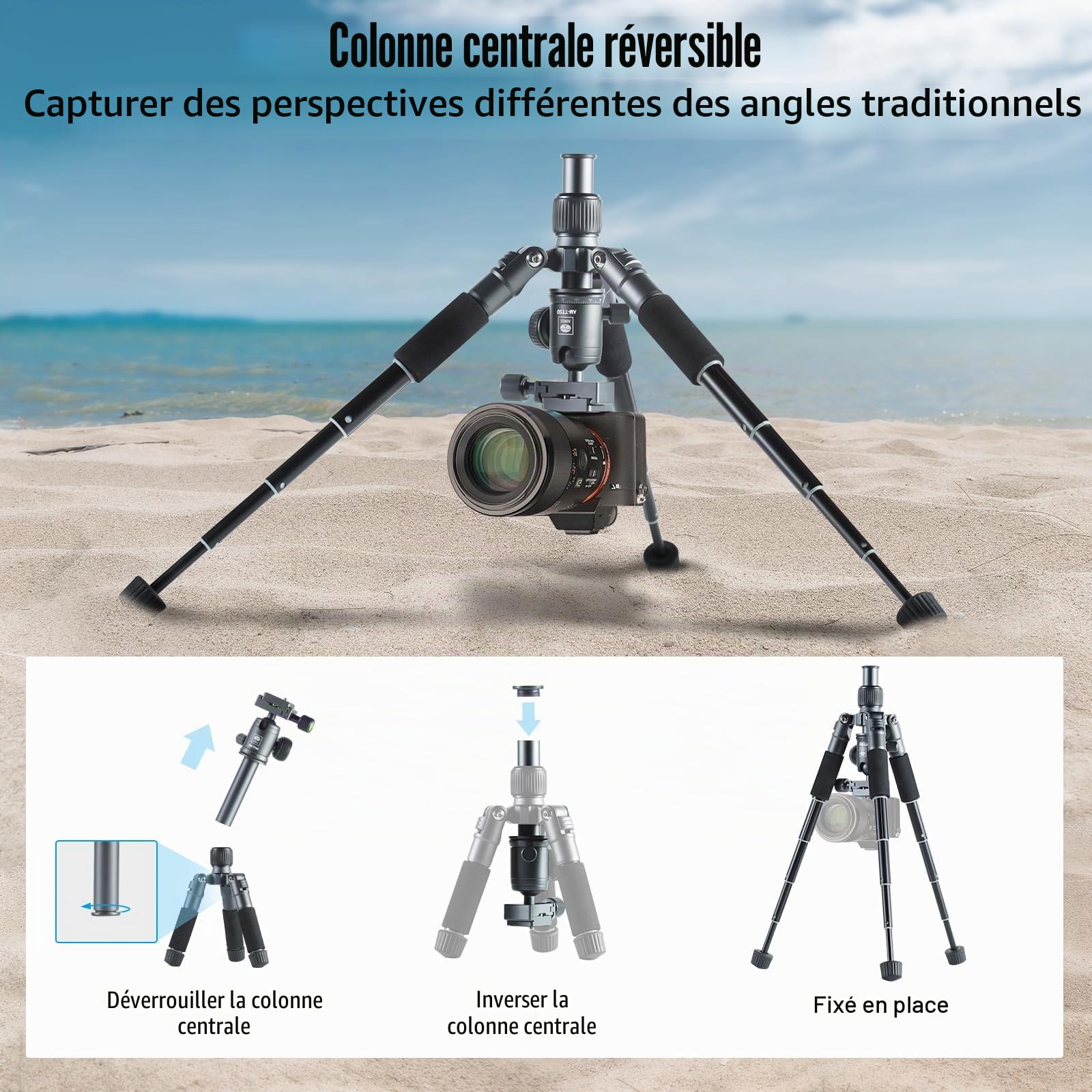 SIRUI Mini Trépied Appareil Photo de Bureau en Aluminium avec Rotule 360°, 52cm Trépied de Bureau Compact pour Caméscope Vidéo Appareil Photo Reflex Numérique, Charge Jusqu'à 10 kg, AM-TT50