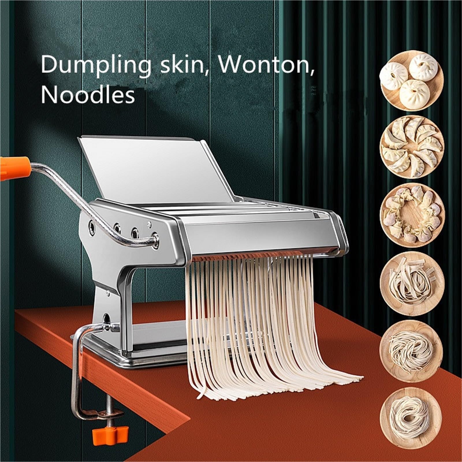 Amasadora manual para pasta Máquina manual for hacer pasta de acero inoxidable, for uso doméstico, con manivela, for espaguetis y fideos(3 silver)