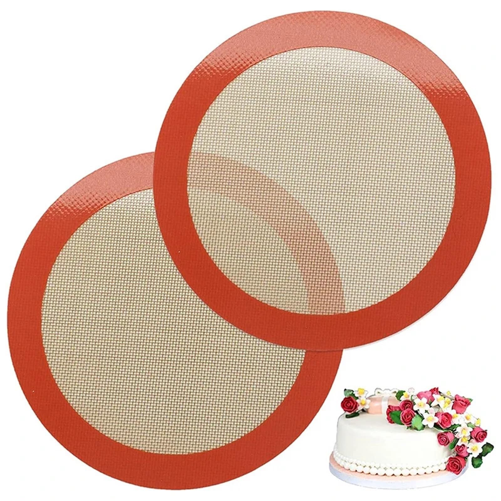 Ofenmatte 2 Stück runde Silikon-Backmatte, antihaftbeschichtete Wiederverwendbare Blecheinlagen for Luftfritteuse, Backofen, Backformen for Kuchen, Pizza, Gebäck, Kekse(20x20cm)