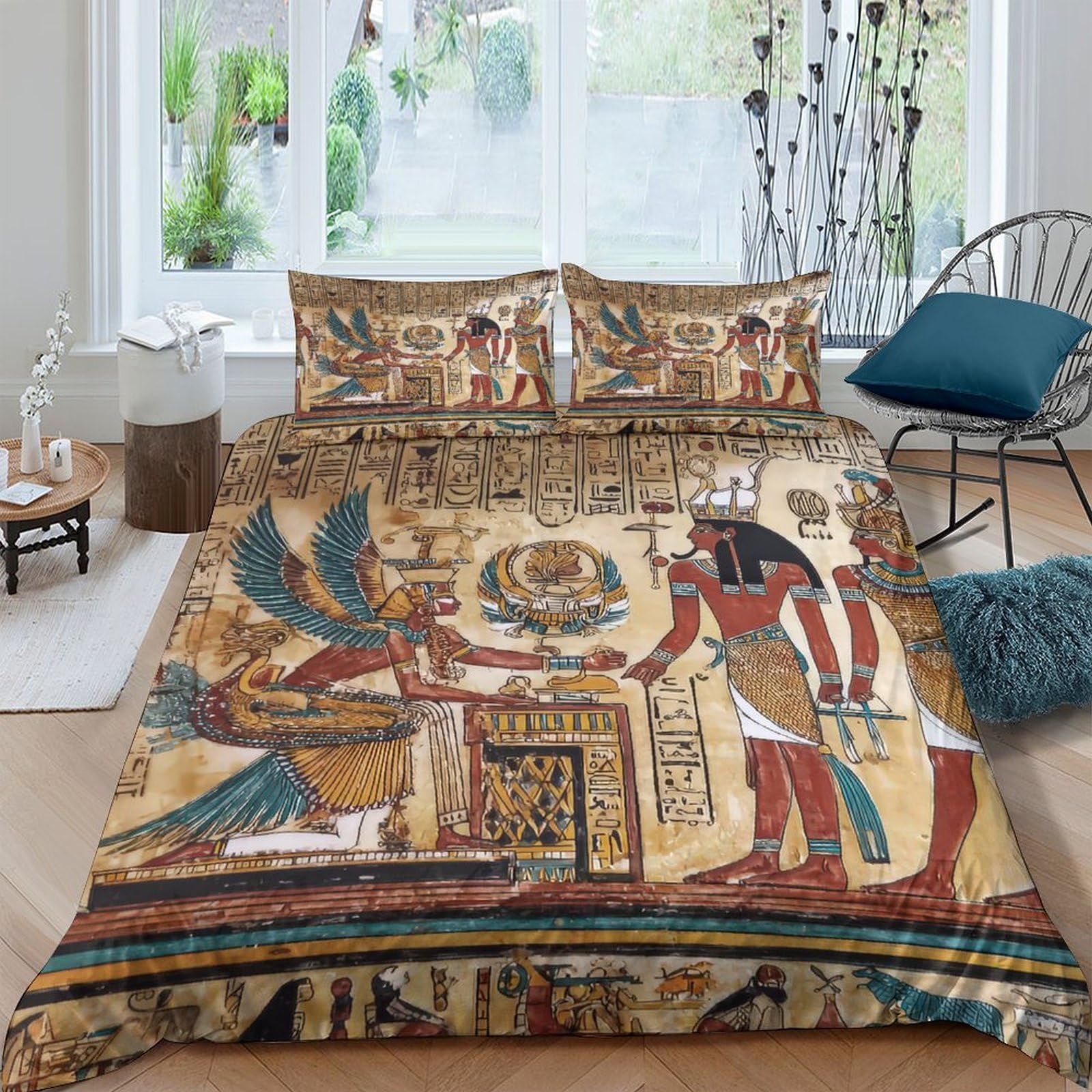 Ctjqhvkz Style-6 3D Printed Egyptian Hieroglyphs Fitted Sheet Microfiber Soft Breathable Pharaoh Art Mattress Cover Bedroom Decor Single（135X200cm）