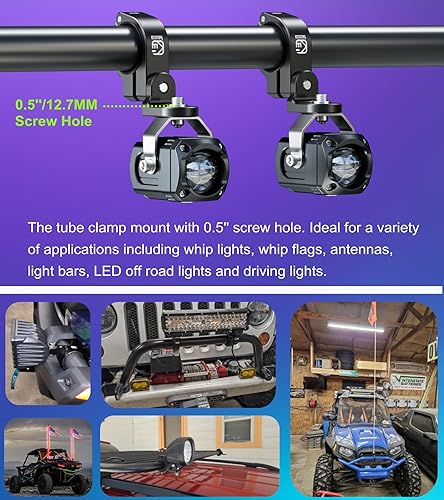 Miniatura 5 de BRCOVAN Soporte de montaje de barra de luz LED todoterreno de aleación de aluminio, apto para rieles redondosmanillares de 0.87511.1251.261.375