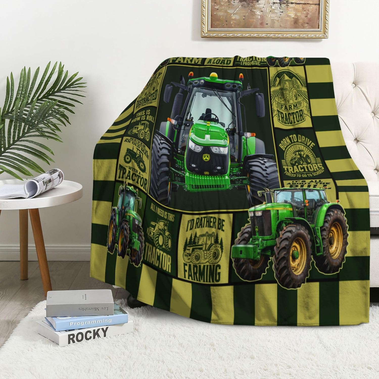 Tractor Throw Blanket Farm Truck Warm Decor Soft Flannel Blanket Tractors Trucks Gifts for Kids Boys Girls Men Women 40" X 50" - Image 2
